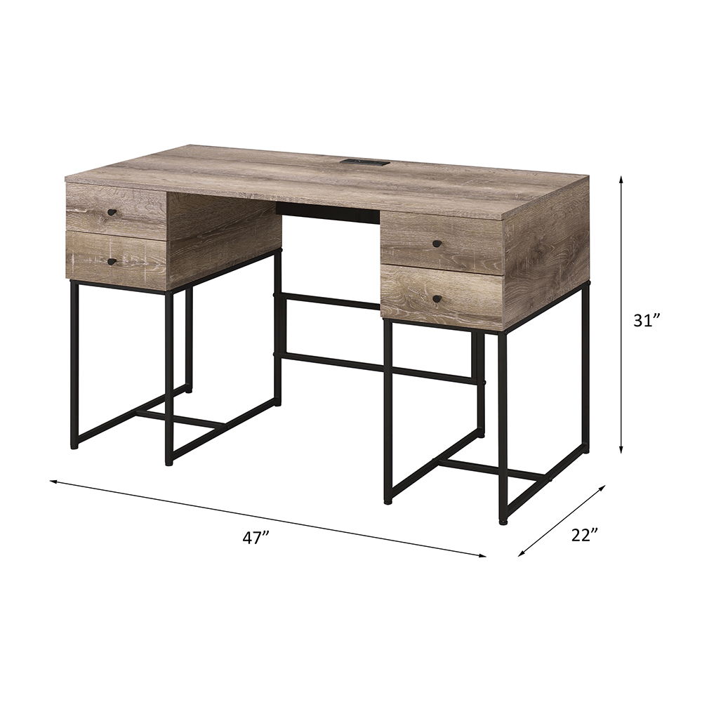 Desirre - Writing Desk With USB - Rustic Oak & Black, beige, view 5