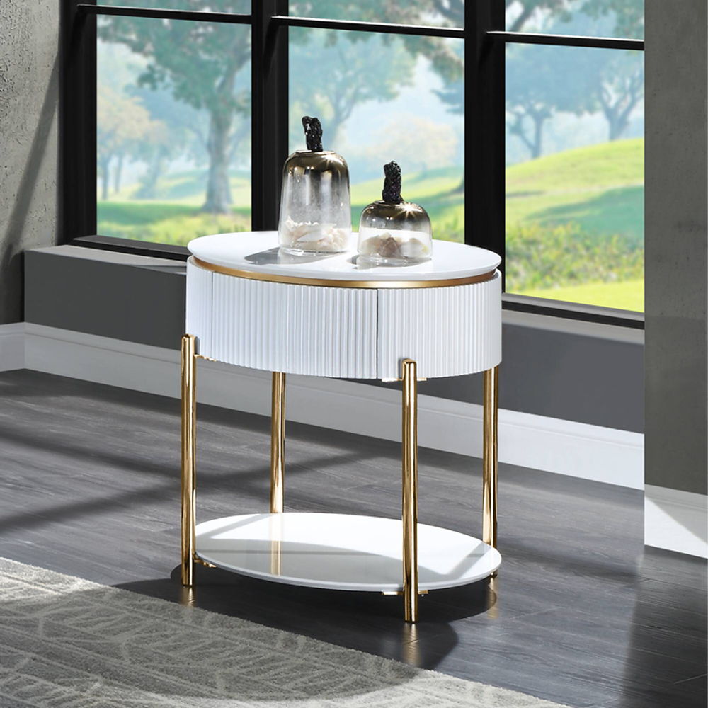 Daveigh - End Table - White High Gloss & Gold, white