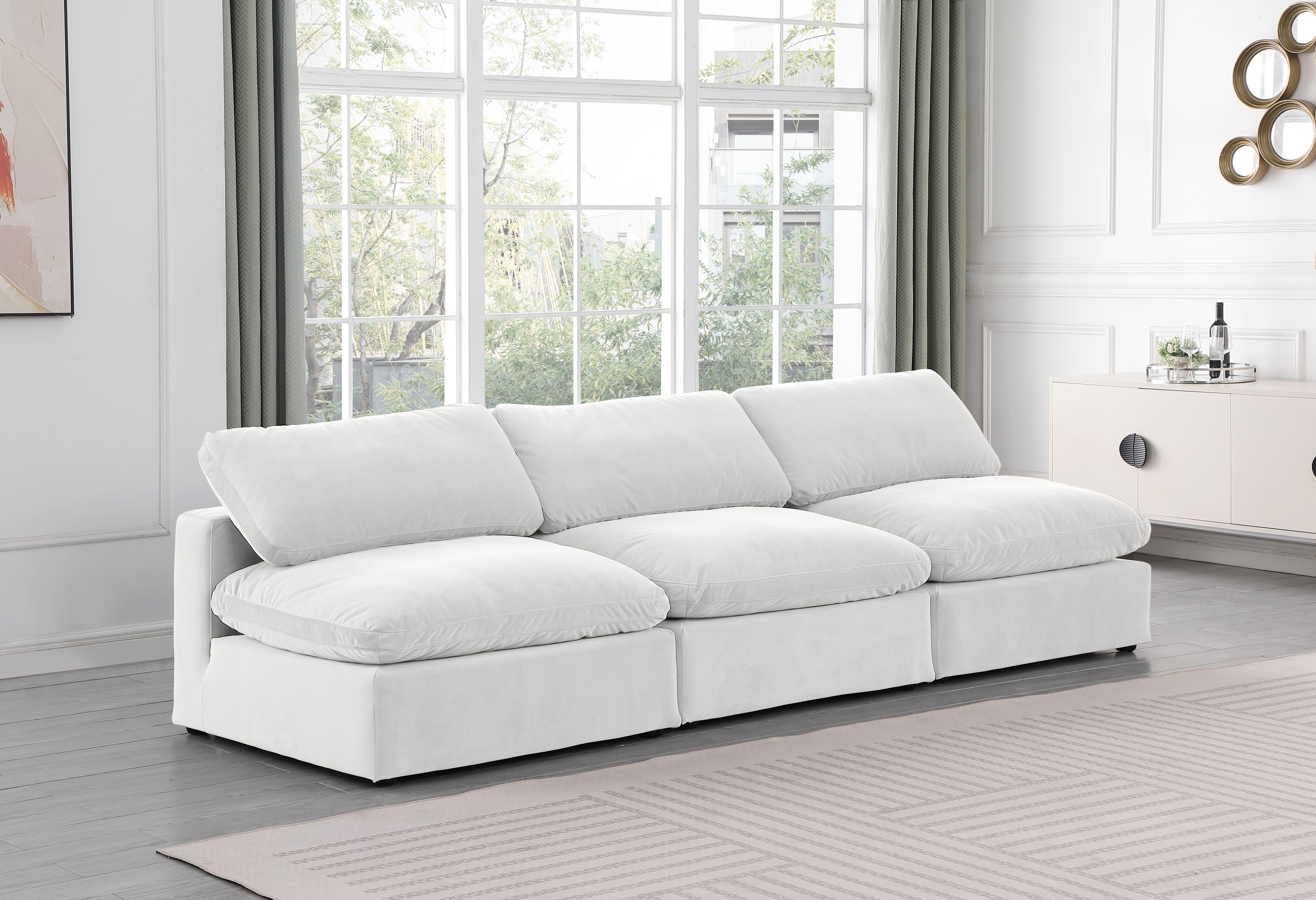 Comfy - Velvet Modular Armless Sofa 3 Pieces - White