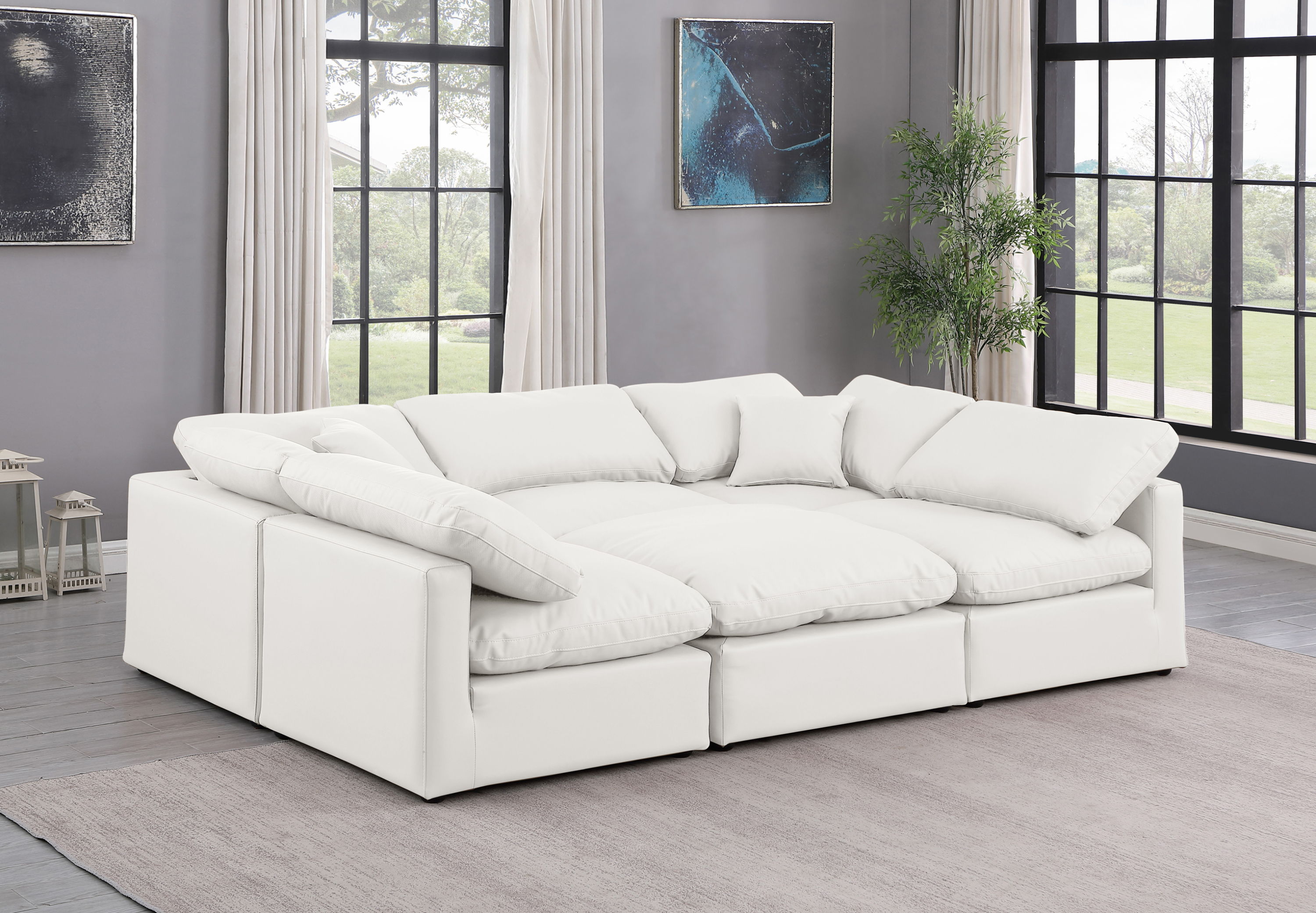 Indulge - Faux Leather 6 Piece Modular Sectional - Cream