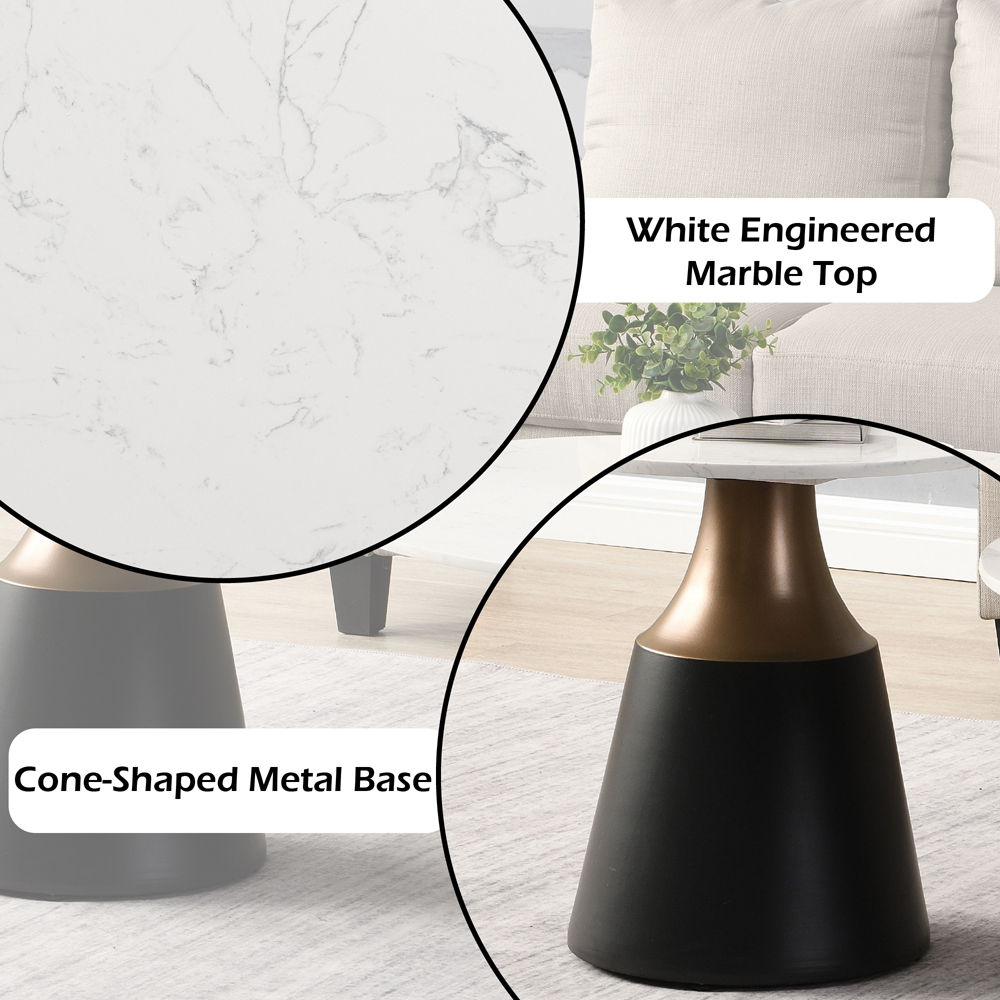 Jaramillo - End Table - White Natural Marble Top & Black, white, view 6