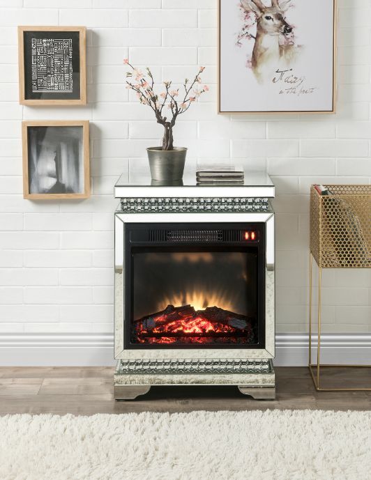 Lotus - Fireplace - Mirrored & Faux Ice Cube Crystals, silver