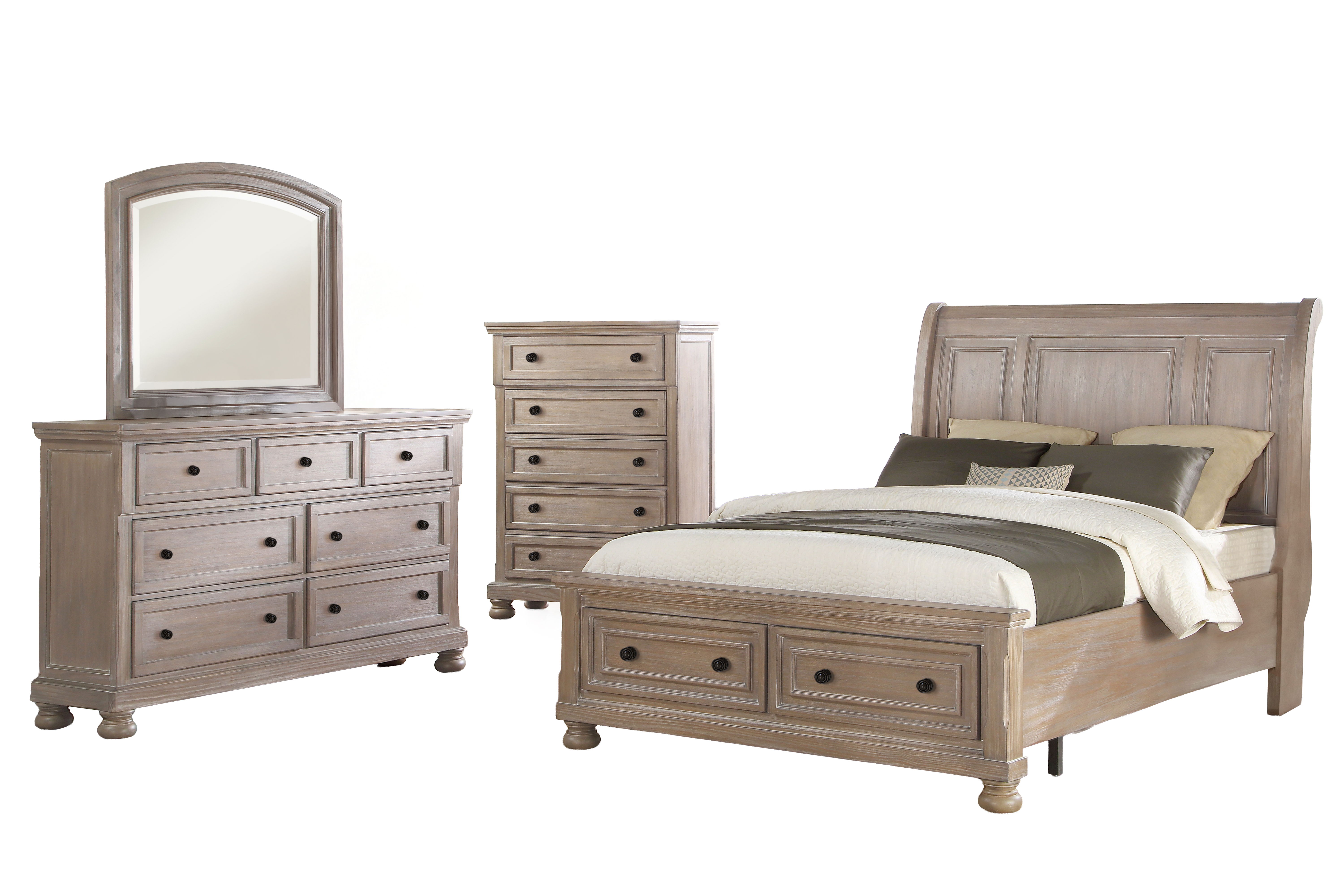 Allegra - 6/6 King 4 Piece Bedroom Set (Bed, Dresser, Mirror, Chest) - Beige / Gray Image
