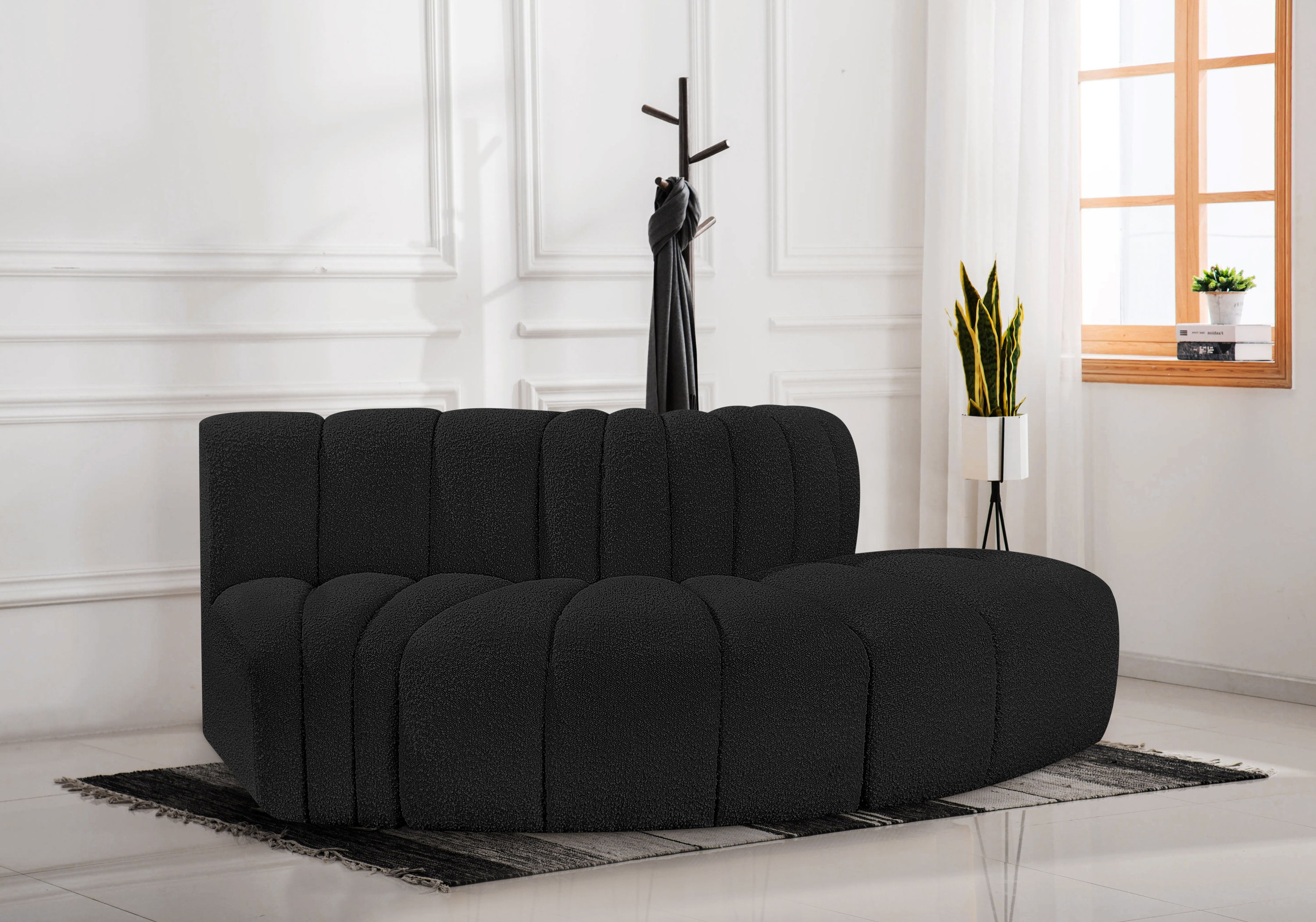 Arc - Boucle Fabric 3 Piece Modular Sofa - Black