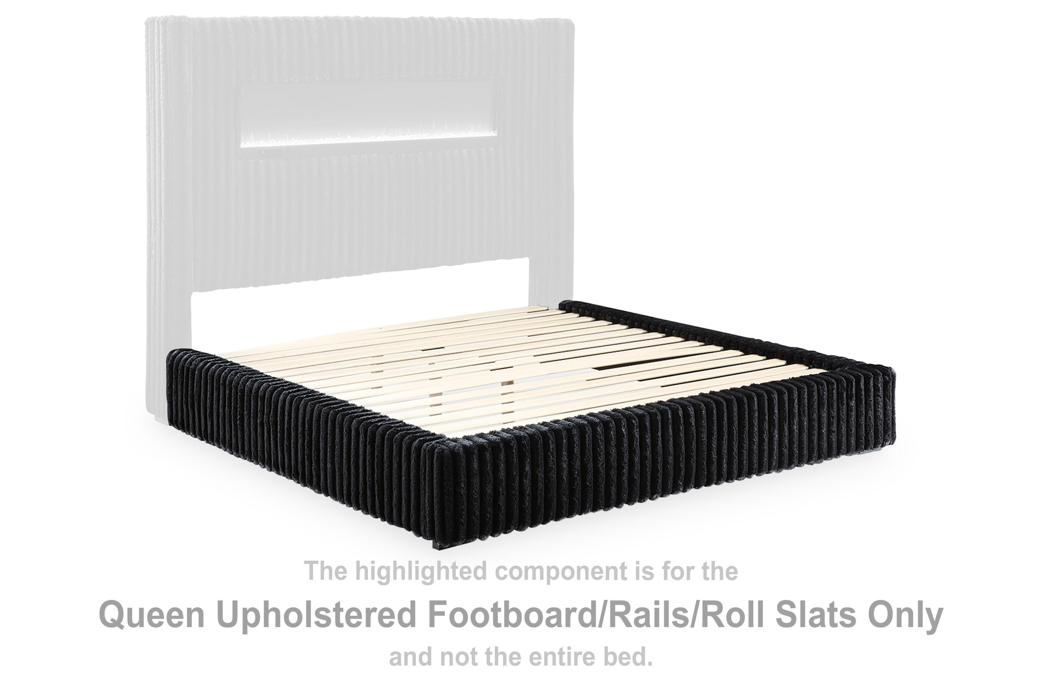 Tayleena – Queen Upholstered Footboard / Rails / Roll Slats – Black