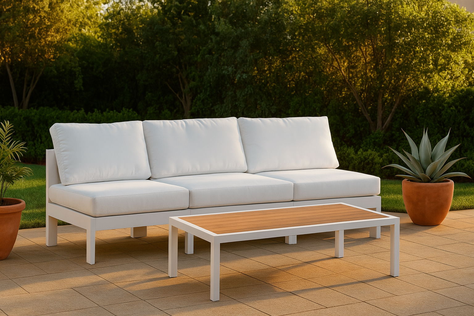 Nizuc - Outdoor Patio 3 Piece Armless Modular Sofa With White Frame - White