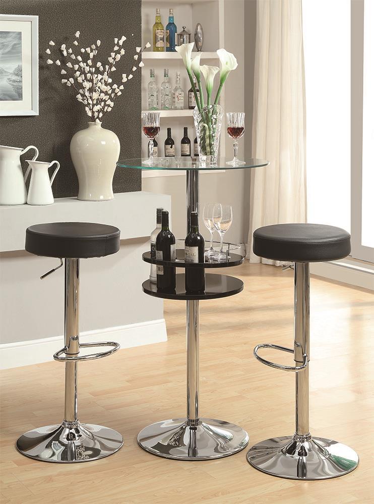 Glass Top Bar Table With Wine Storage Black New Lots Furniture