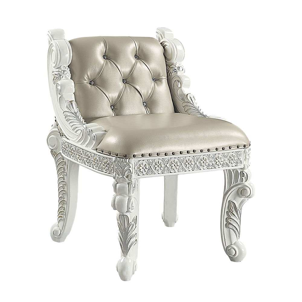 Vanaheim - Vanity Stool - Beige Synthetic Leather & Antique White, beige, view 2