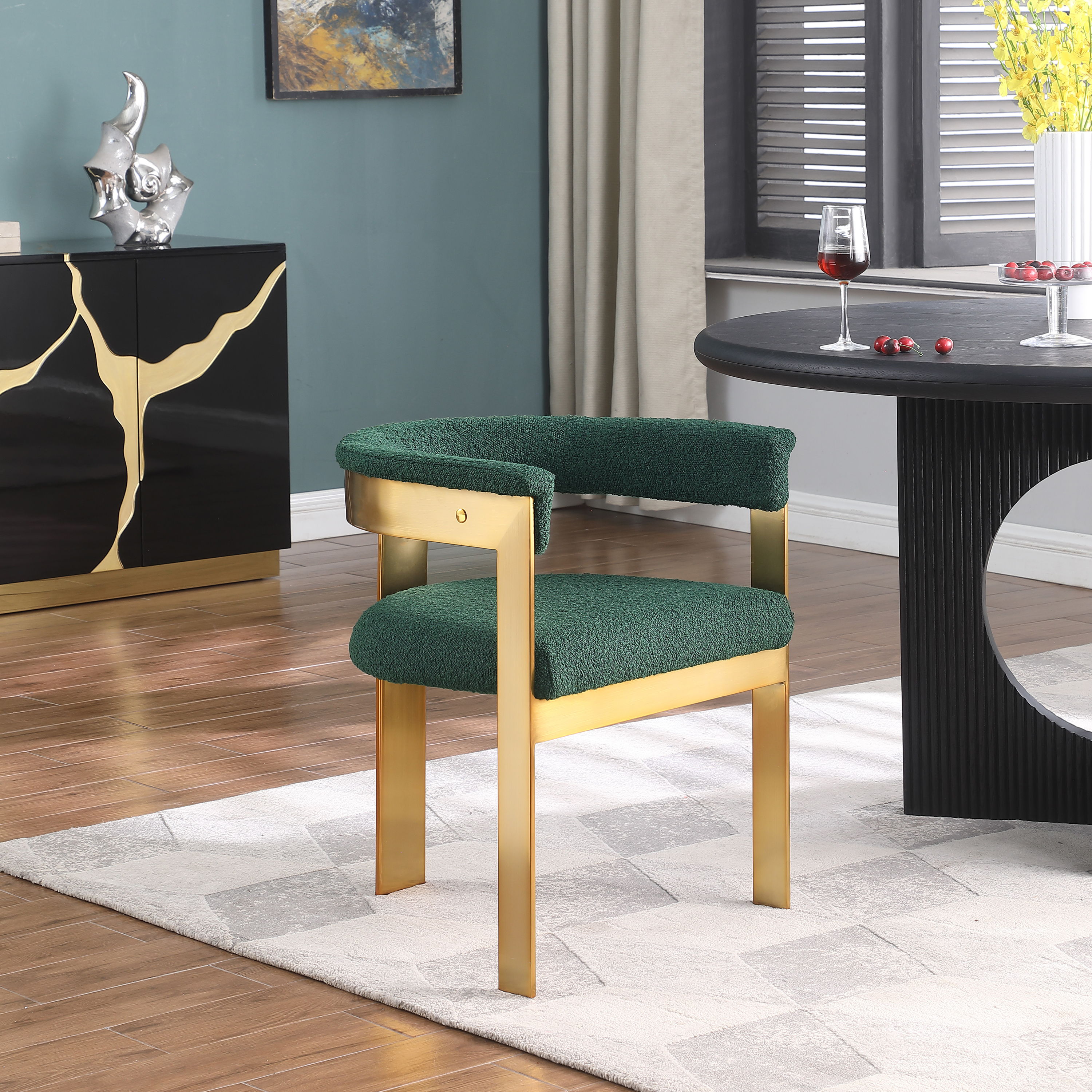 Romeo - Boucle Dining Chair With Gold Base (Set of 2) - Green