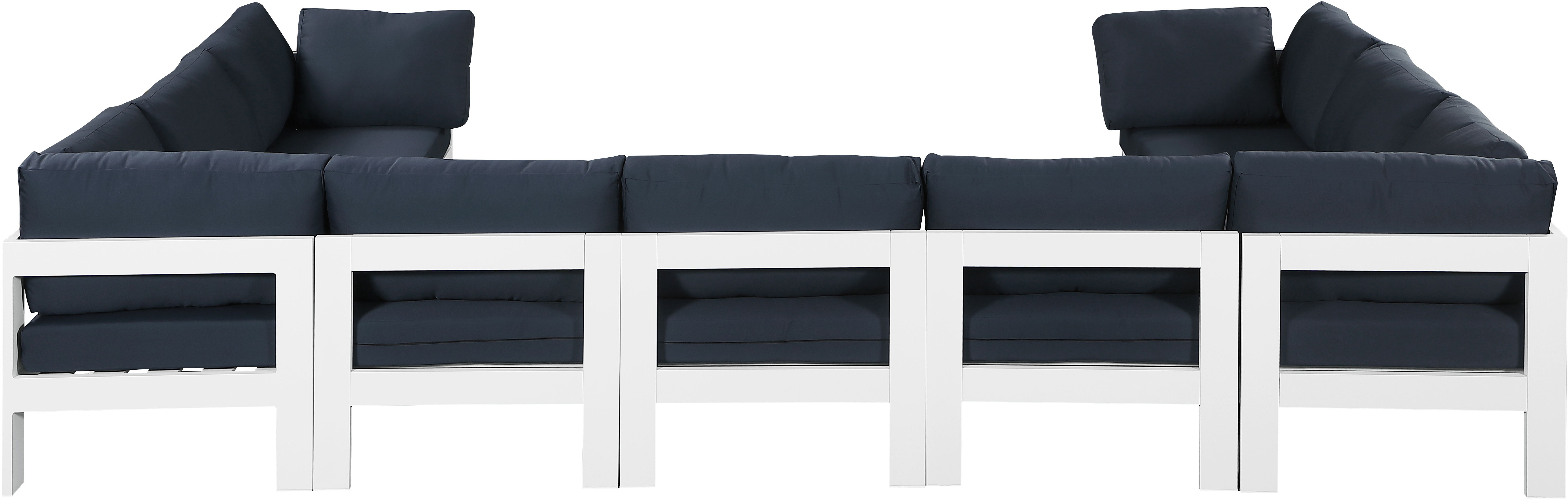 Nizuc - Outdoor Patio 9 Piece Modular Sectional With White Frame - Navy