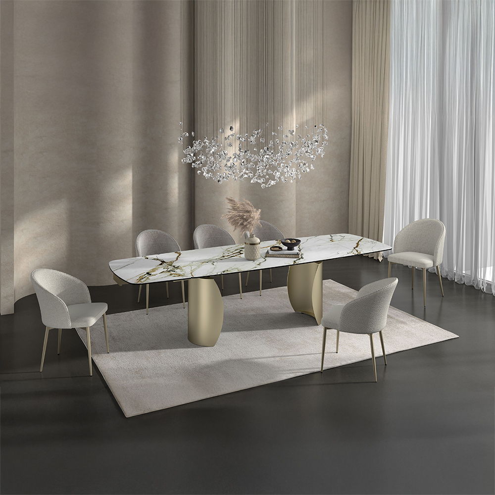 Cora - Dining Table - Ceramic Top & Golden Champange, white