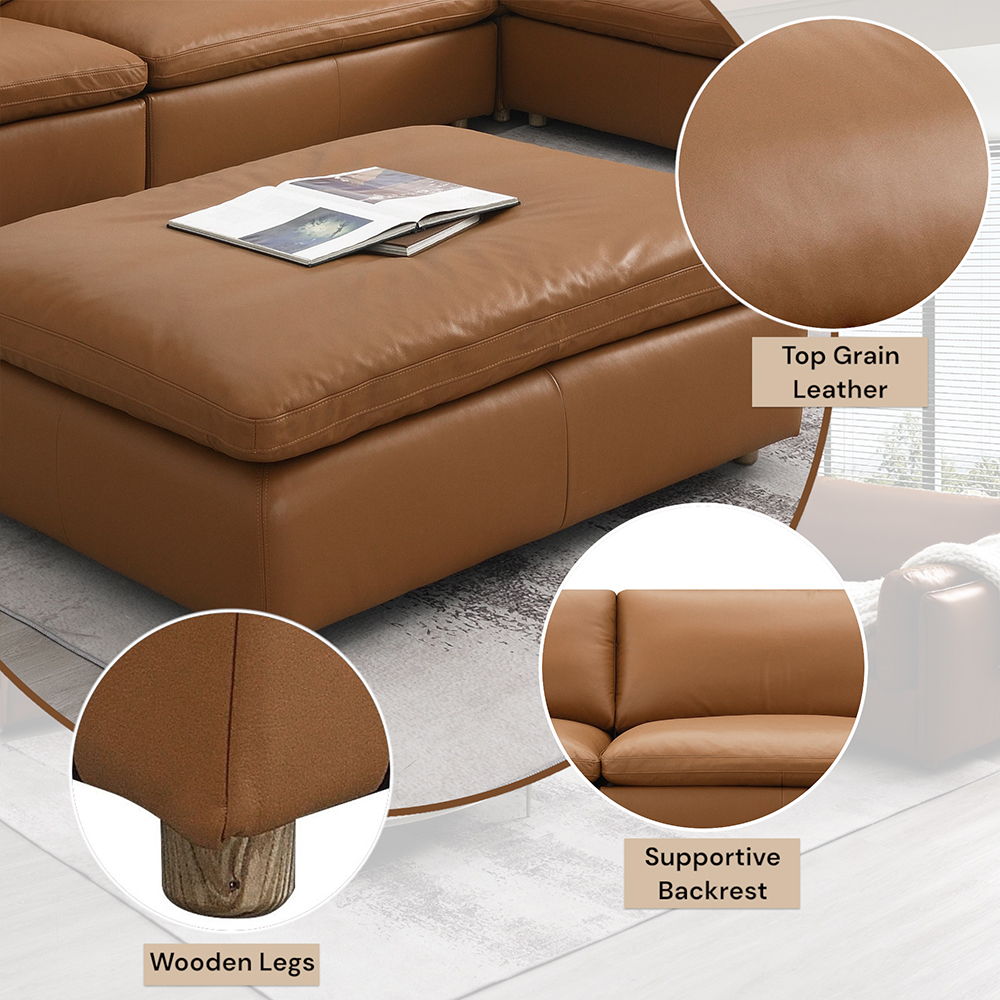 Brighton - Ottoman - Brown Top Grain Leather, light brown, view 4
