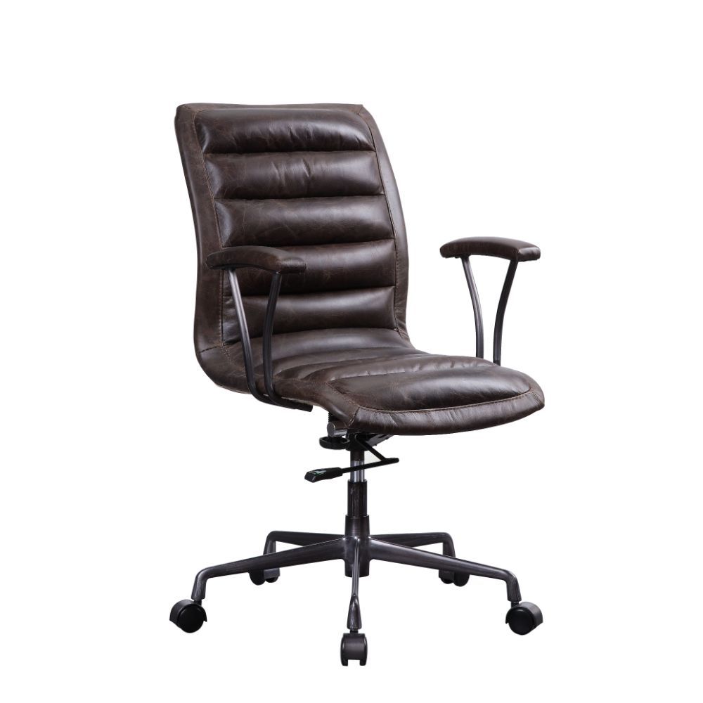 Zooey - Office Chair - Distress Chocolate Top Grain Leather, dark brown