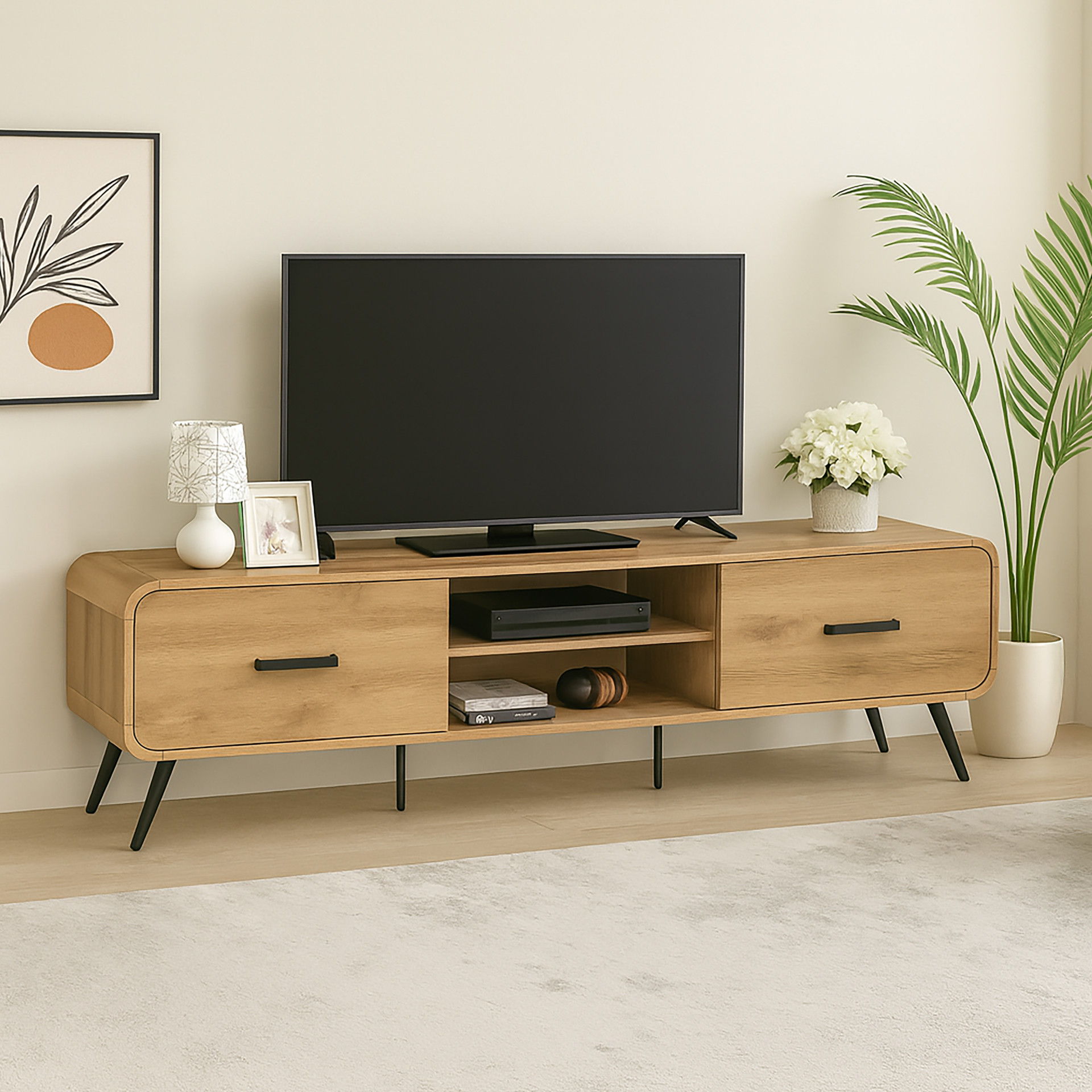 Rowan - 71" Low Profile TV Console - Natural, light brown