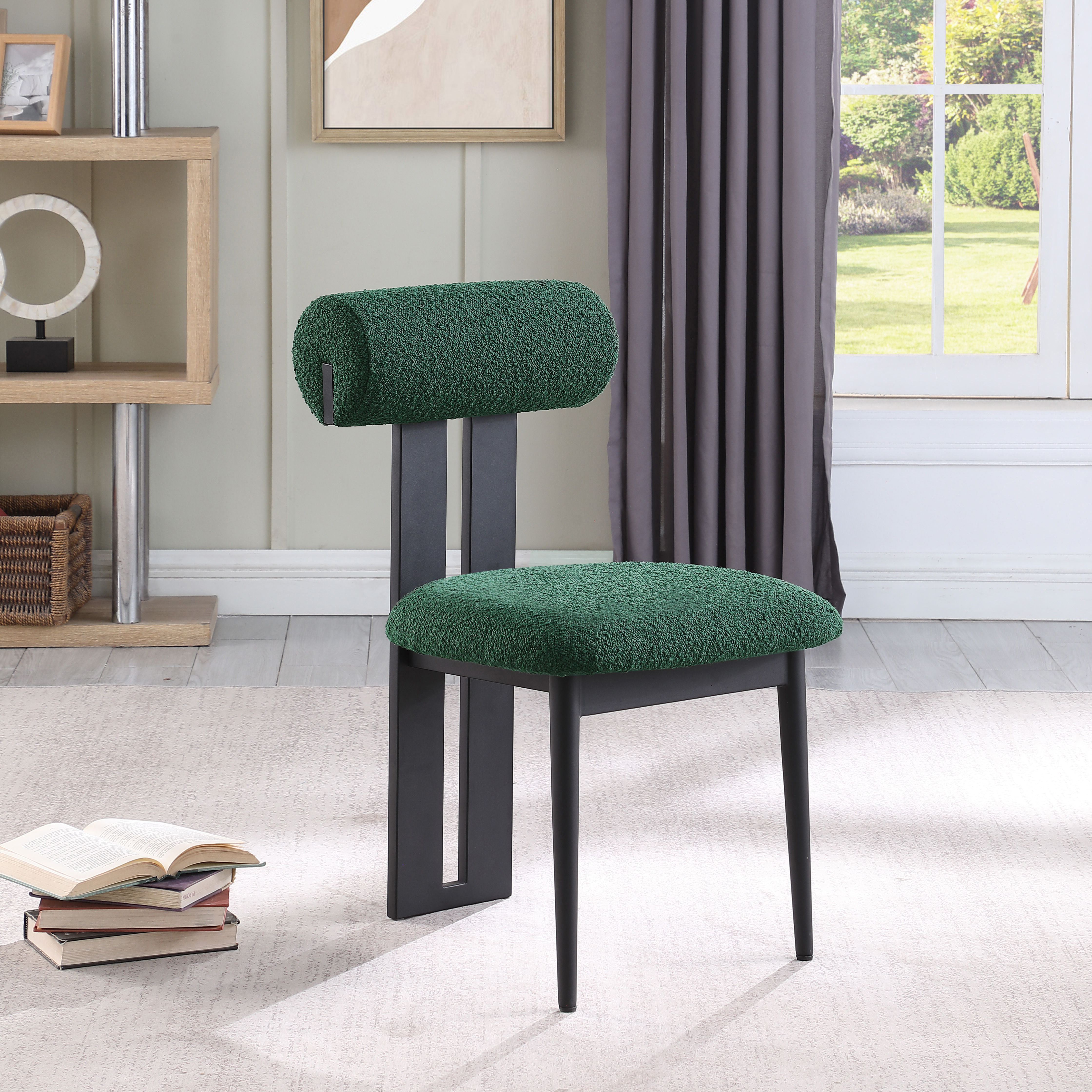 Dario - Boucle Dining Chair With Black Frame (Set of 2) - Green