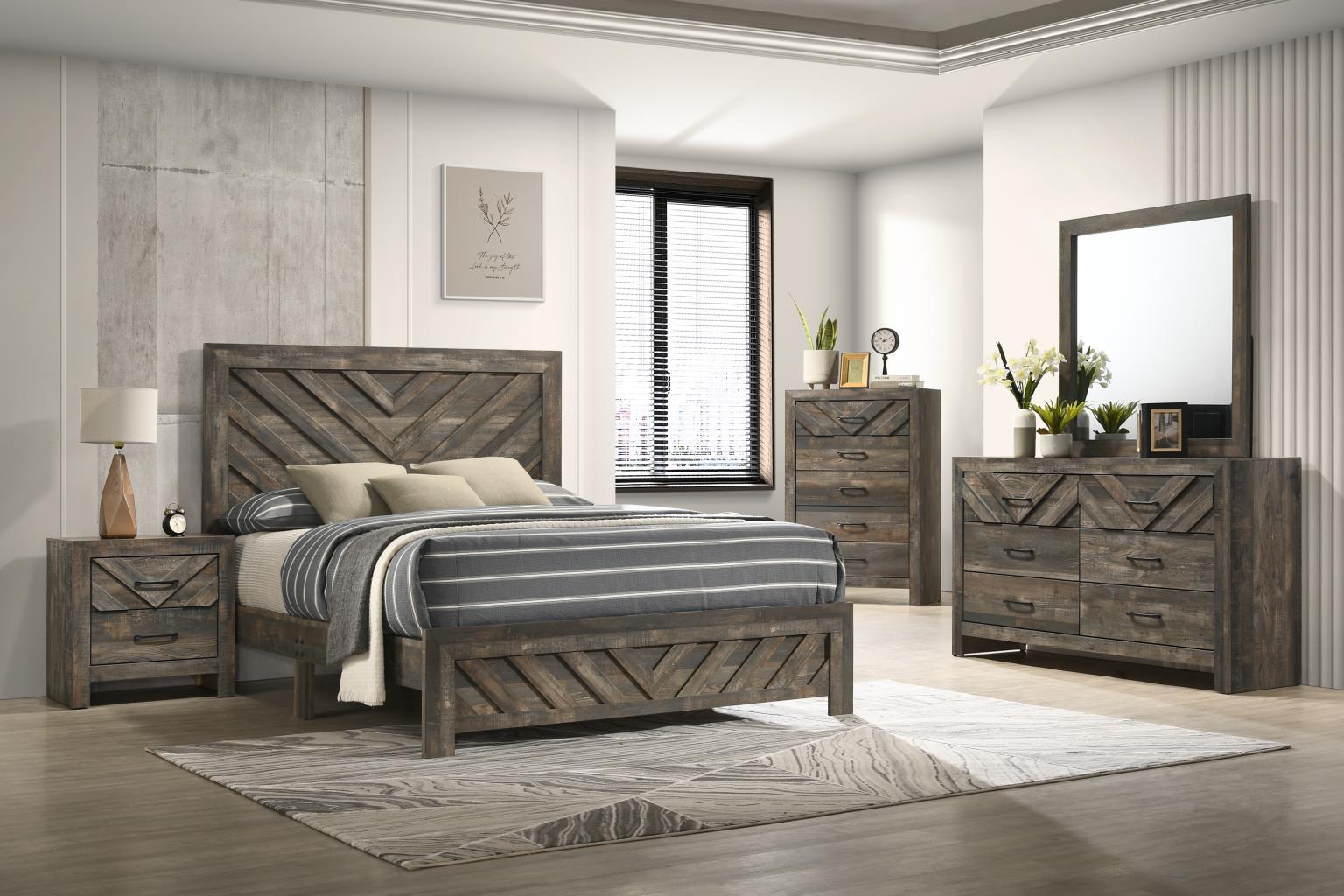B500 - 3 Piece Bedroom Set (Queen Bed, Dresser, Mirror) - Light Brown