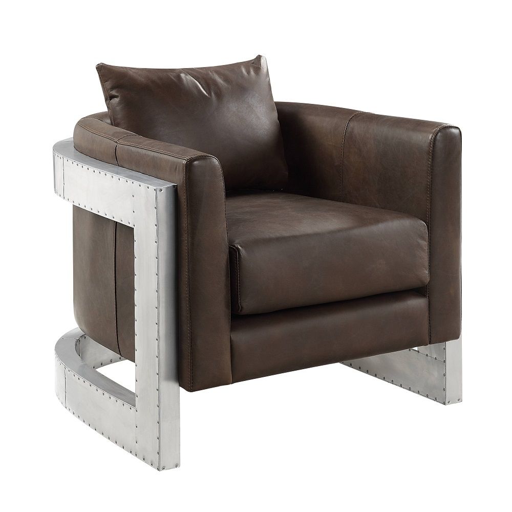 Betla - Accent Chair - Espresso Top Grain Leather & Aluminum, dark brown, view 2