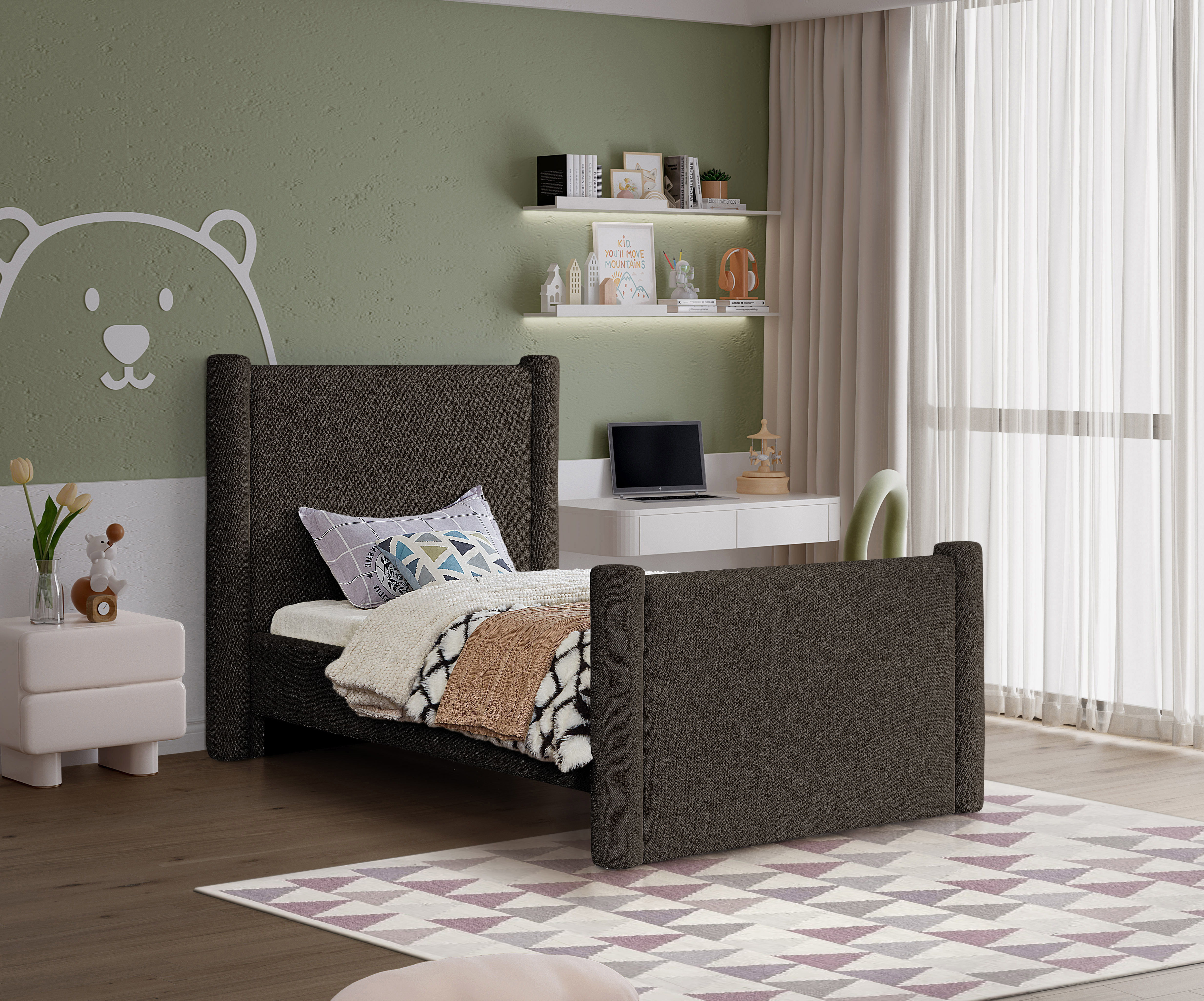 Elias - Boucle Twin Bed - Brown