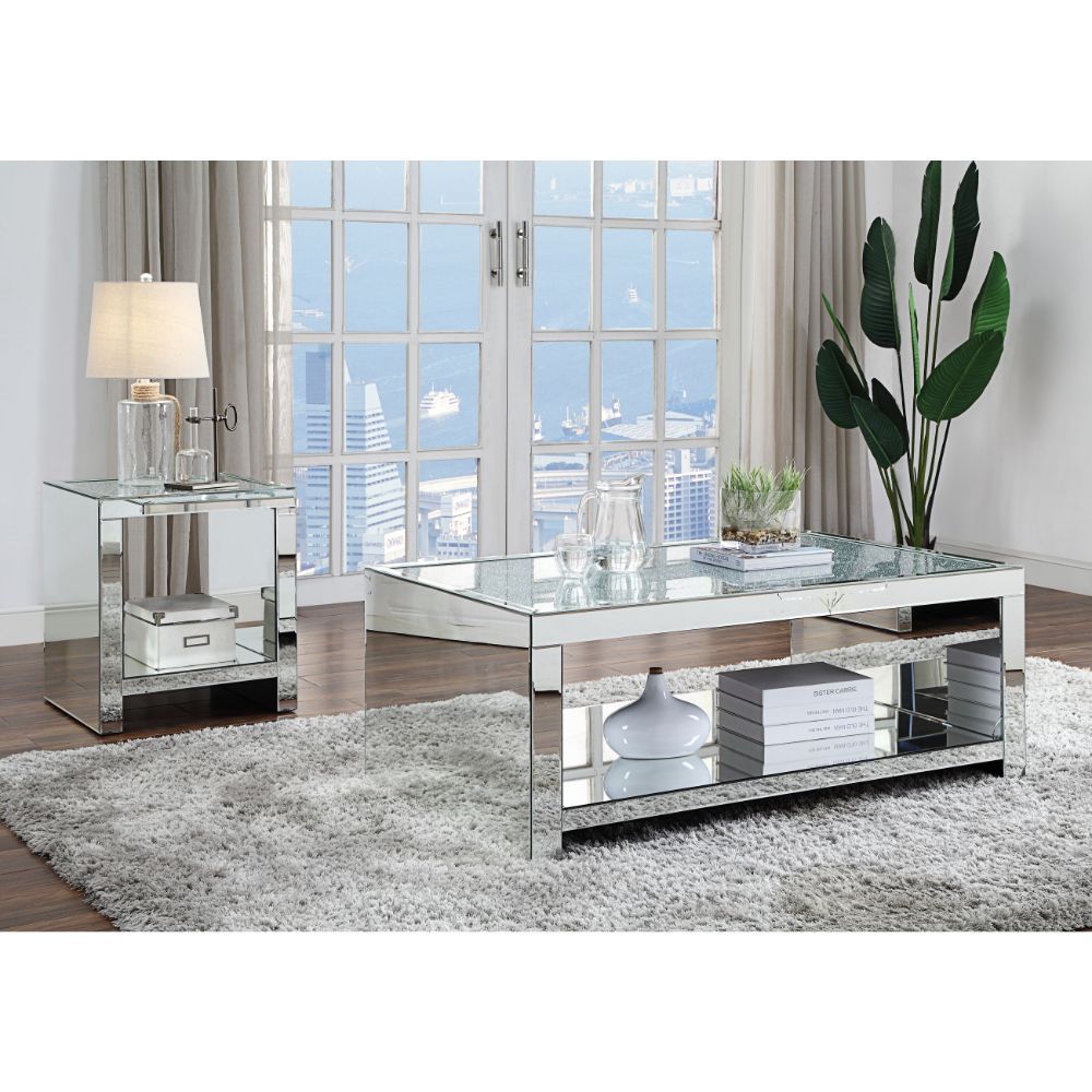 Noralie - Coffee Table - Clear Glass, Mirrored & Faux Diamonds, silver, view 5