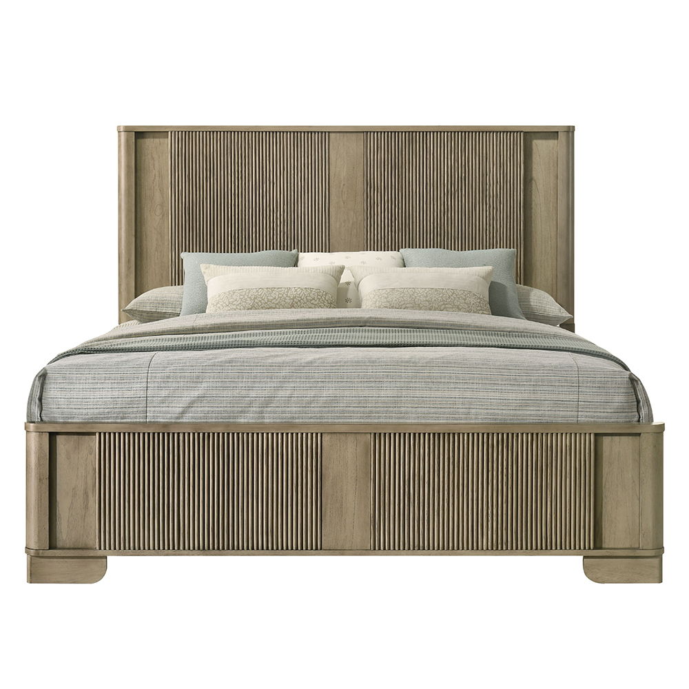 Lakkari - Queen Bed With LED - Antique Oak, light brown, view 4
