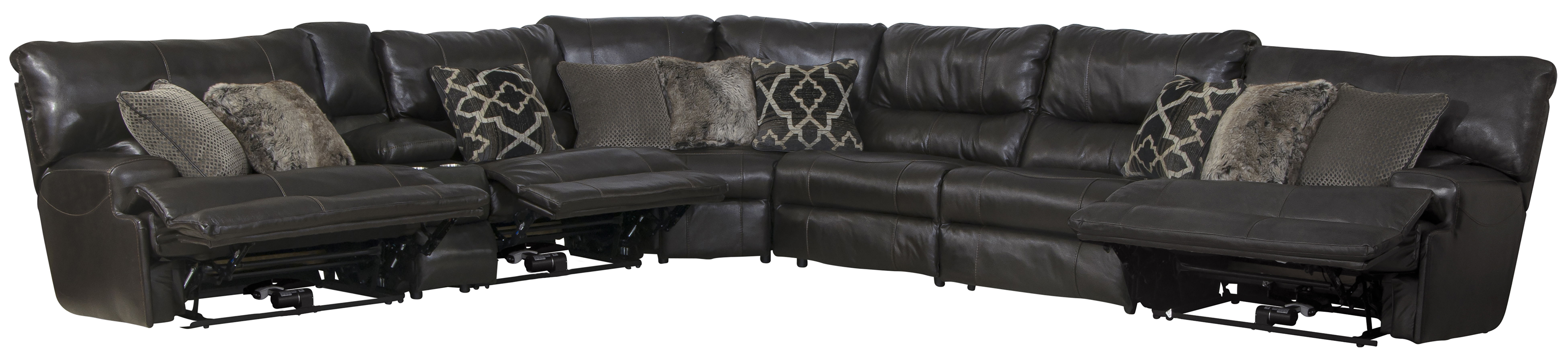 Como - 7 Piece Italian Leather Match Power Reclining Sectional With 2 Lay Flat Reclining Seats - Chocolate