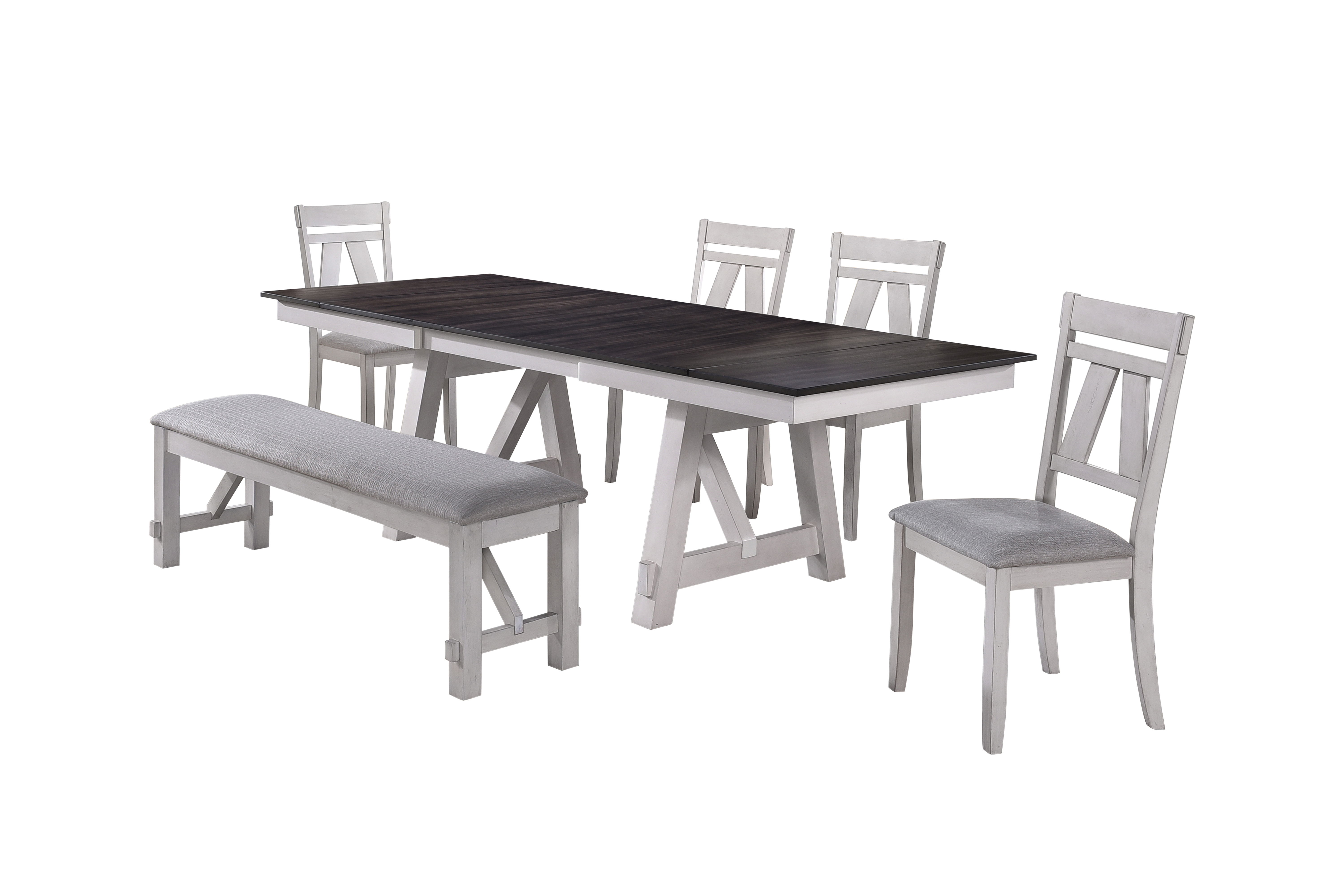Maisie - Dining Table & 4 Chairs & Bench - White / Dark Brown