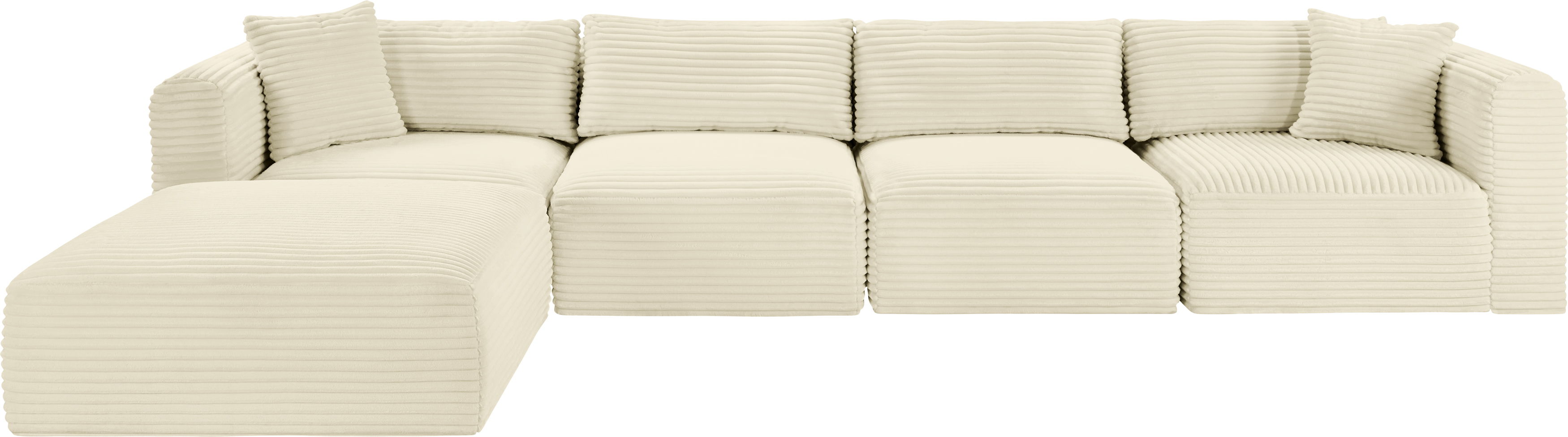Shaggy - 5 Piece Modular Sectional With Ottoman - Cream