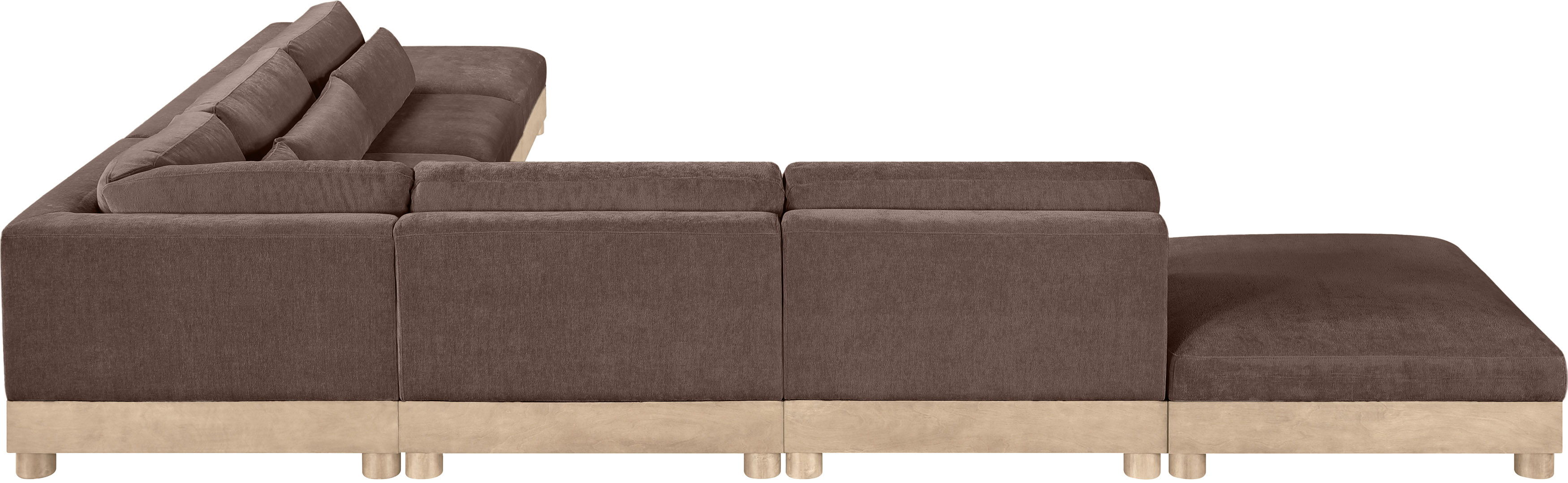 Turin - 160" Chenille Fabric Upholstered 7 Piece Modular Sectional - Brown / Natural Oak
