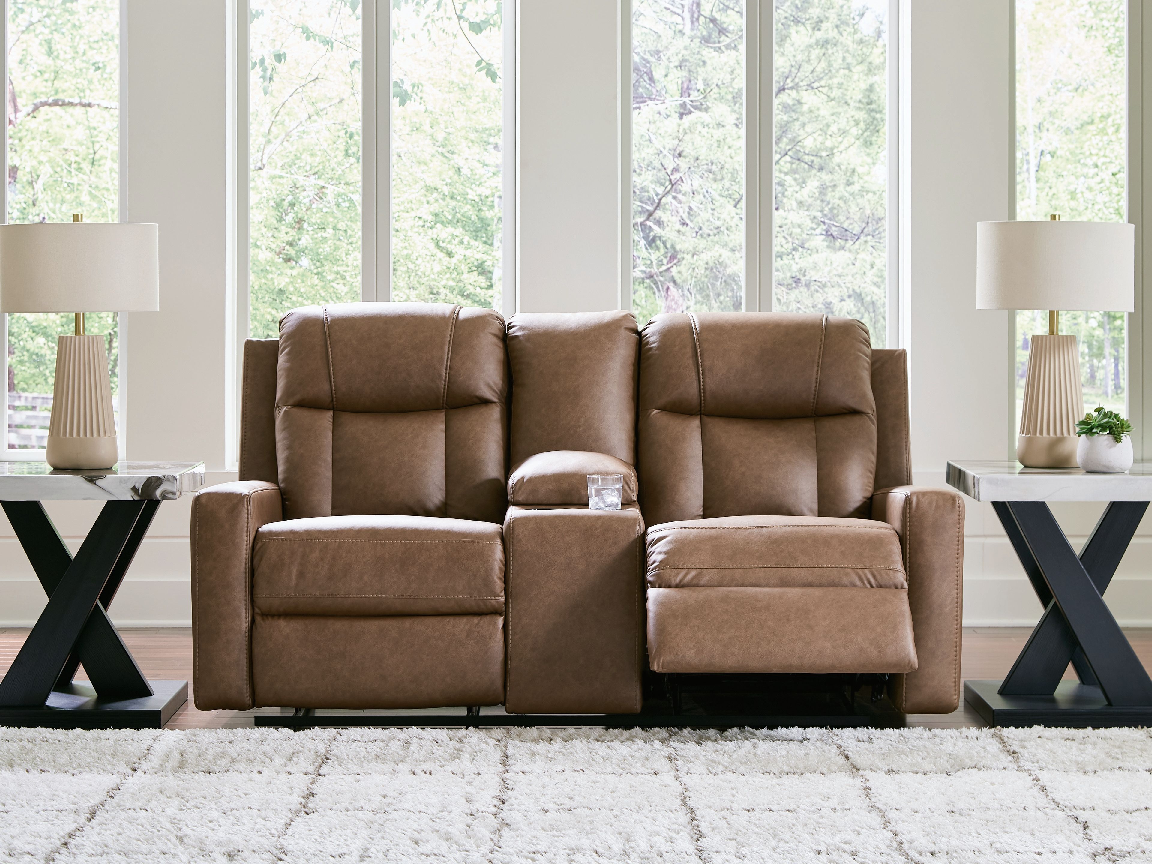 Ashley Furniture Mackmenville - Double Reclining Loveseat With Console - Caramel - Image 6