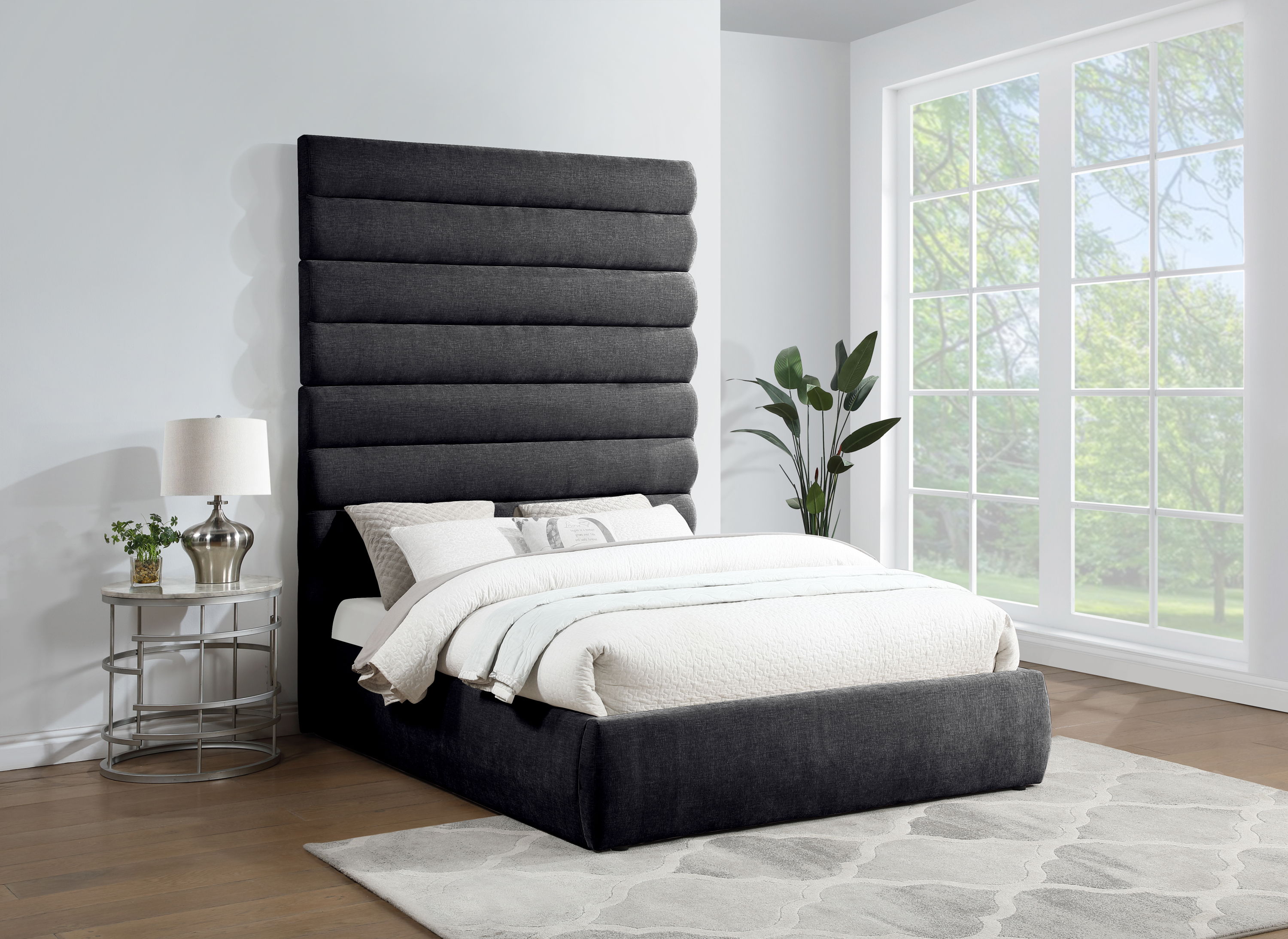 Adam - Chenille Fabric Queen Bed With 89" Headboard - Black