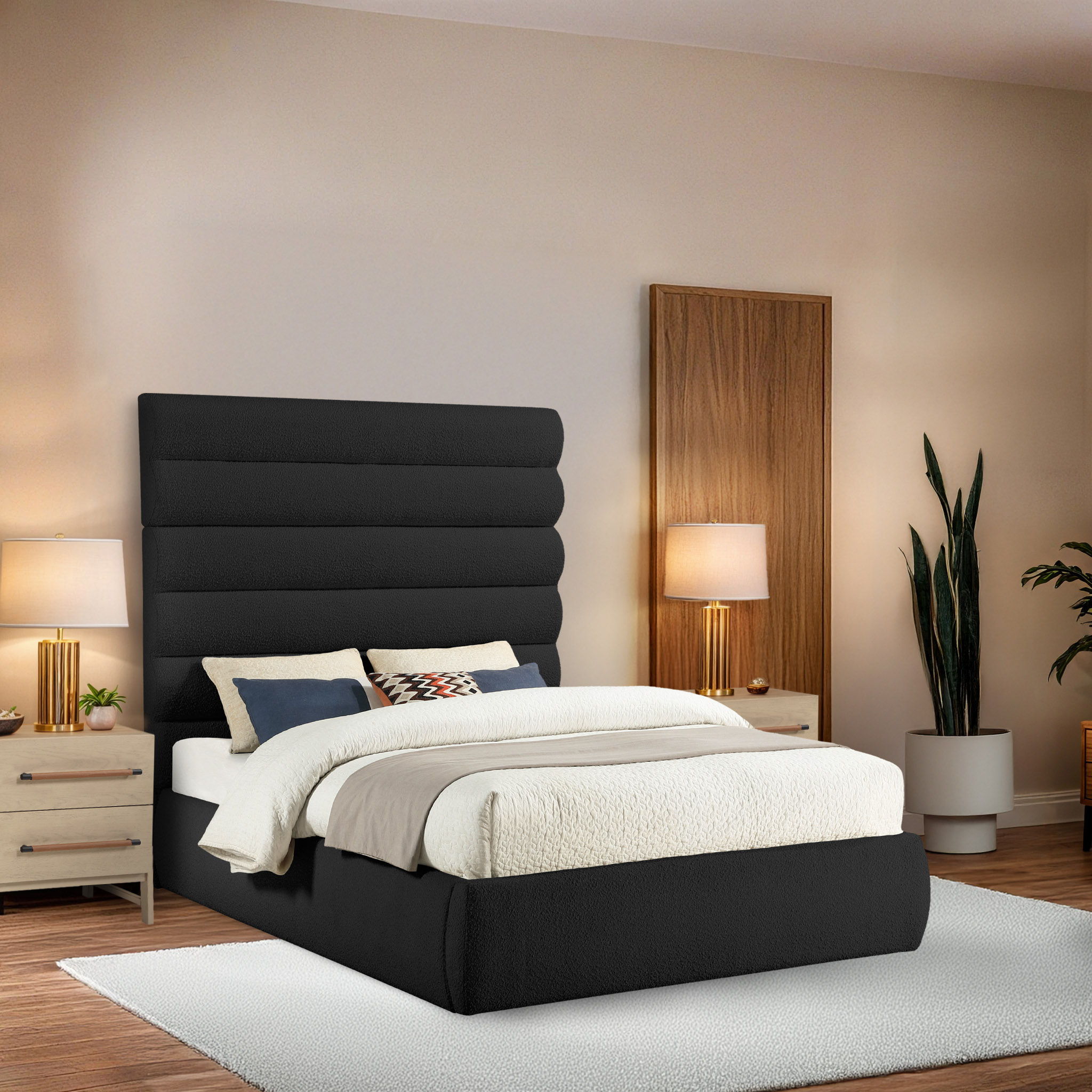 Adam - Boucle Fabric Queen Bed With 70.5" Headboard - Black