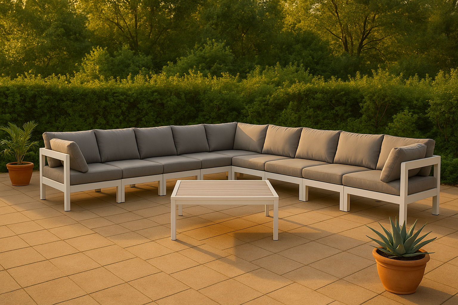 Nizuc - Outdoor Patio 9 Piece Modular Corner Sectional With White Frame - Gray