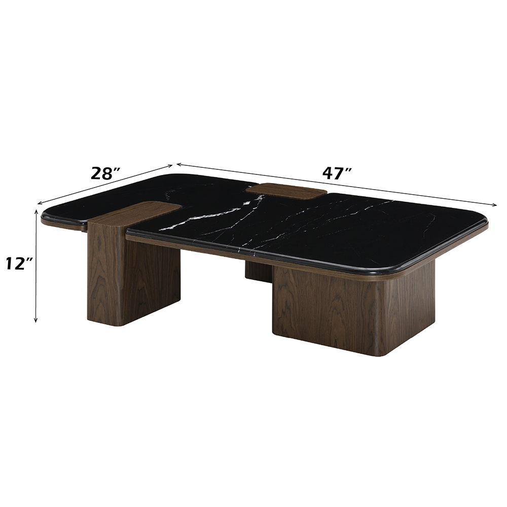 Dana - Coffee Table With Marble Top - Natural / Dark Walnut, dark brown, view 4