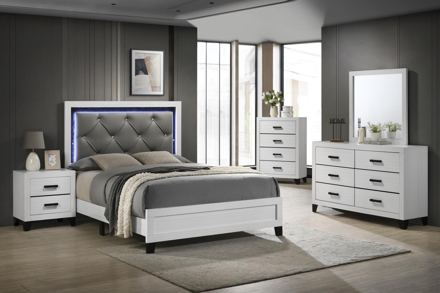 B388 - LED Queen Bed - White