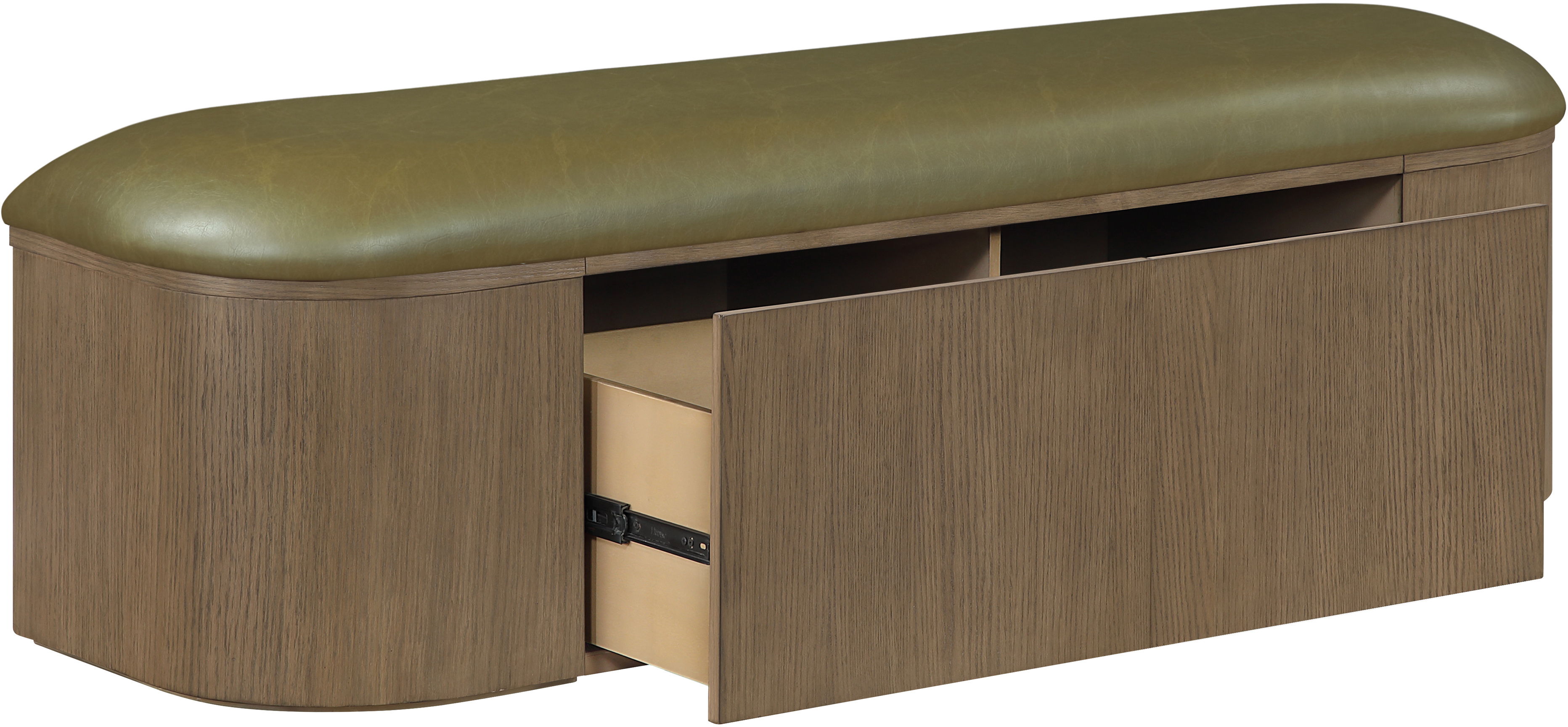 Velden - Vegan Leather Upholstered Storage Bench - Olive / Stained Brown