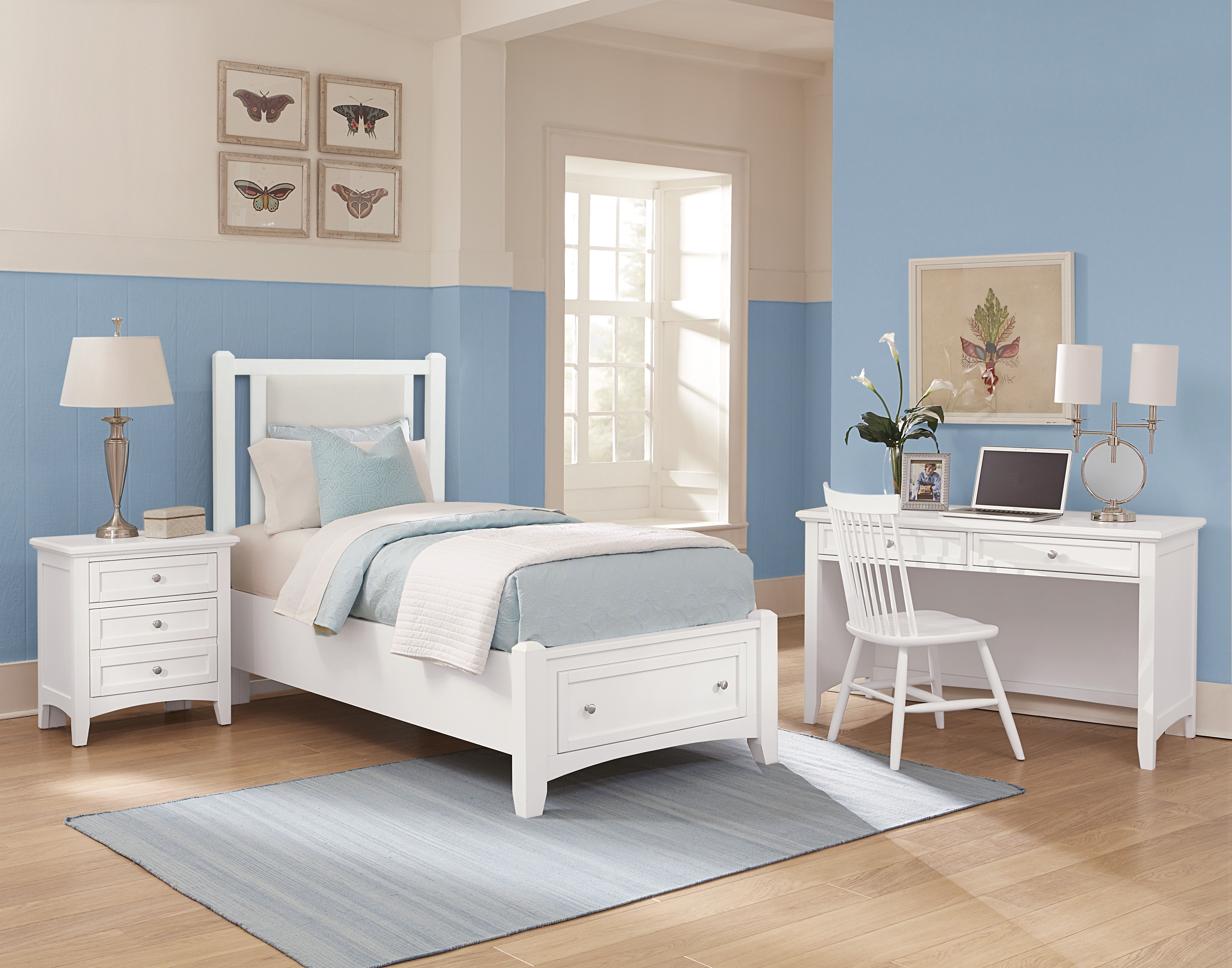 Vaughan-Bassett Bonanza - Twin Pebble Gray Upholstered Bed With Storage Footboard - White
