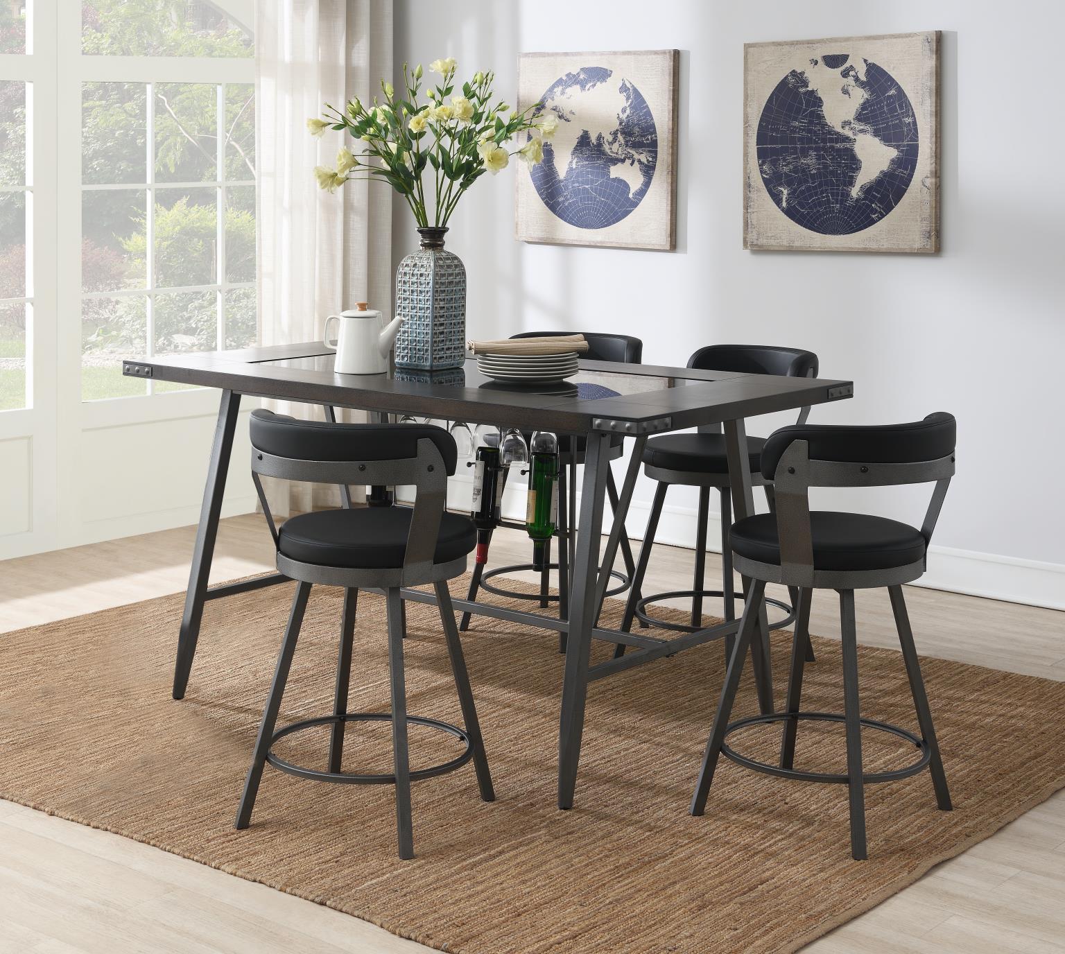 D208 - 5 Piece Dining Room Set (Table, 4 Chairs) - Black