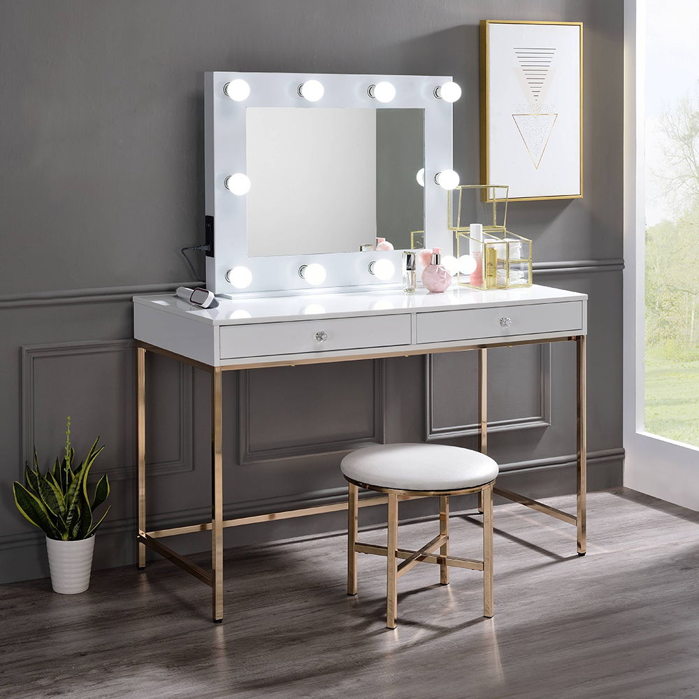 Ottey - Writing Desk (Same Ac00899) - White High Gloss & Gold, white, view 8