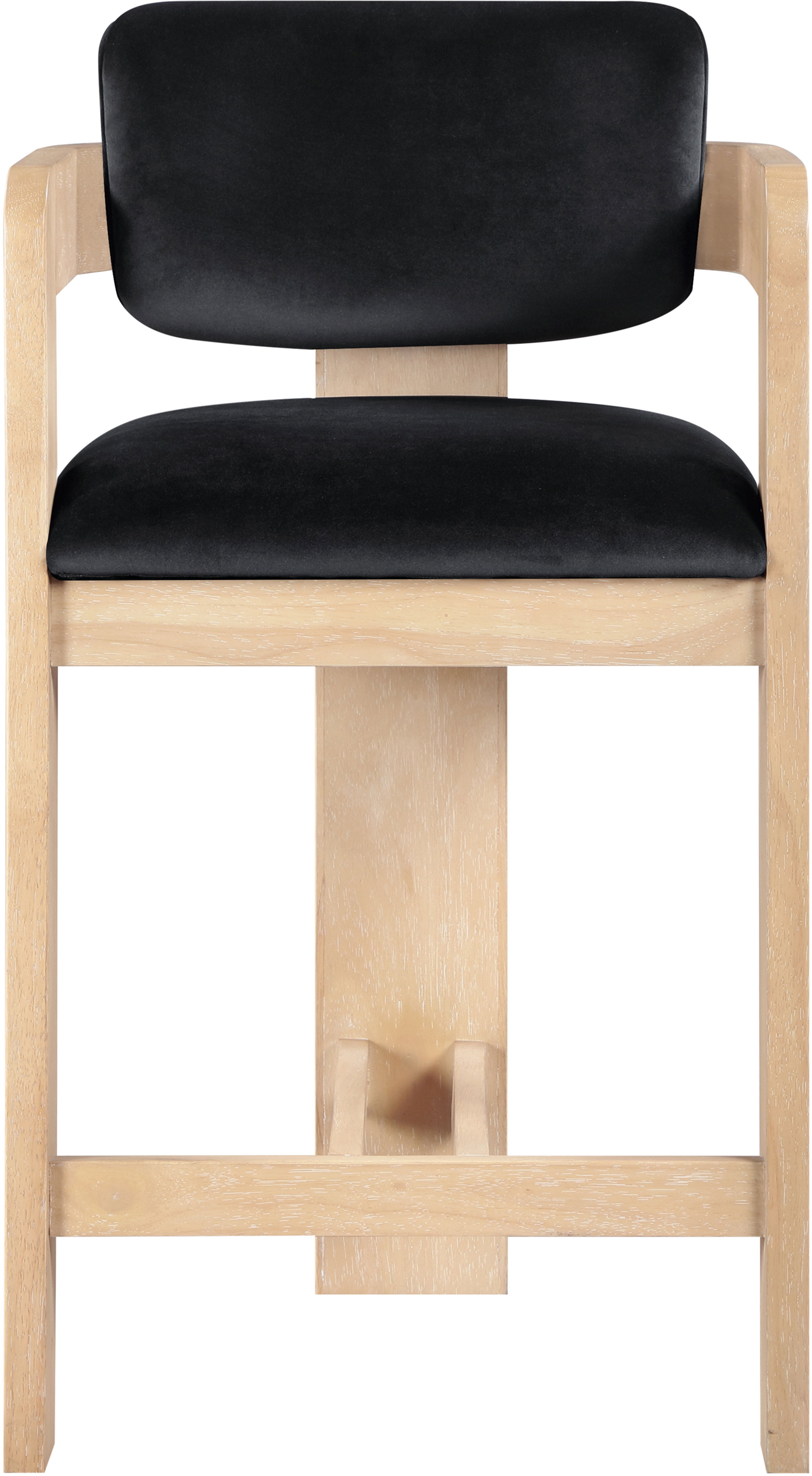 Sacha - Velvet Stool With Natural Base - Black