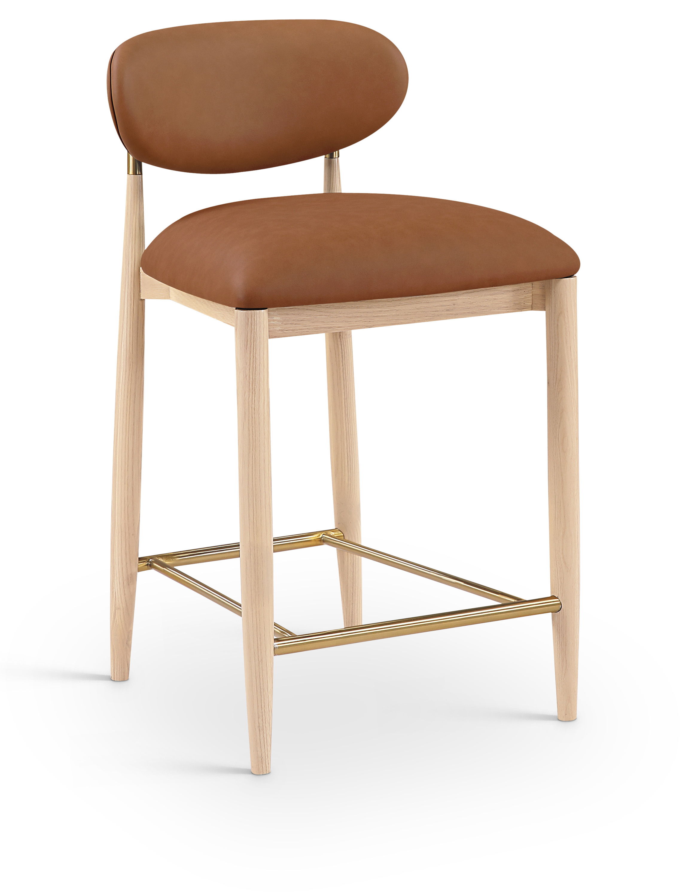 Riccio - Vegan Leather Upholstered Stool With Light Brown Legs - Cognac