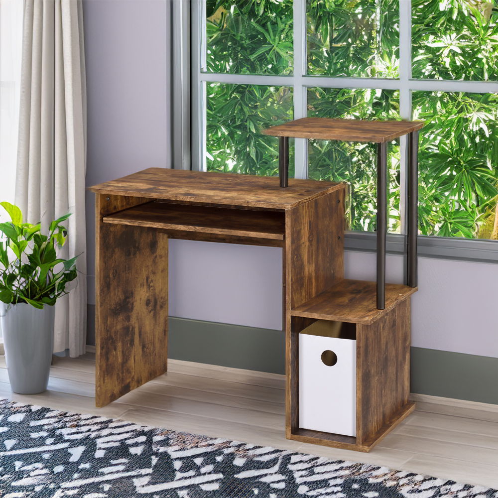 Lyphre - Computer Desk - Weathered Oak & Black, light brown