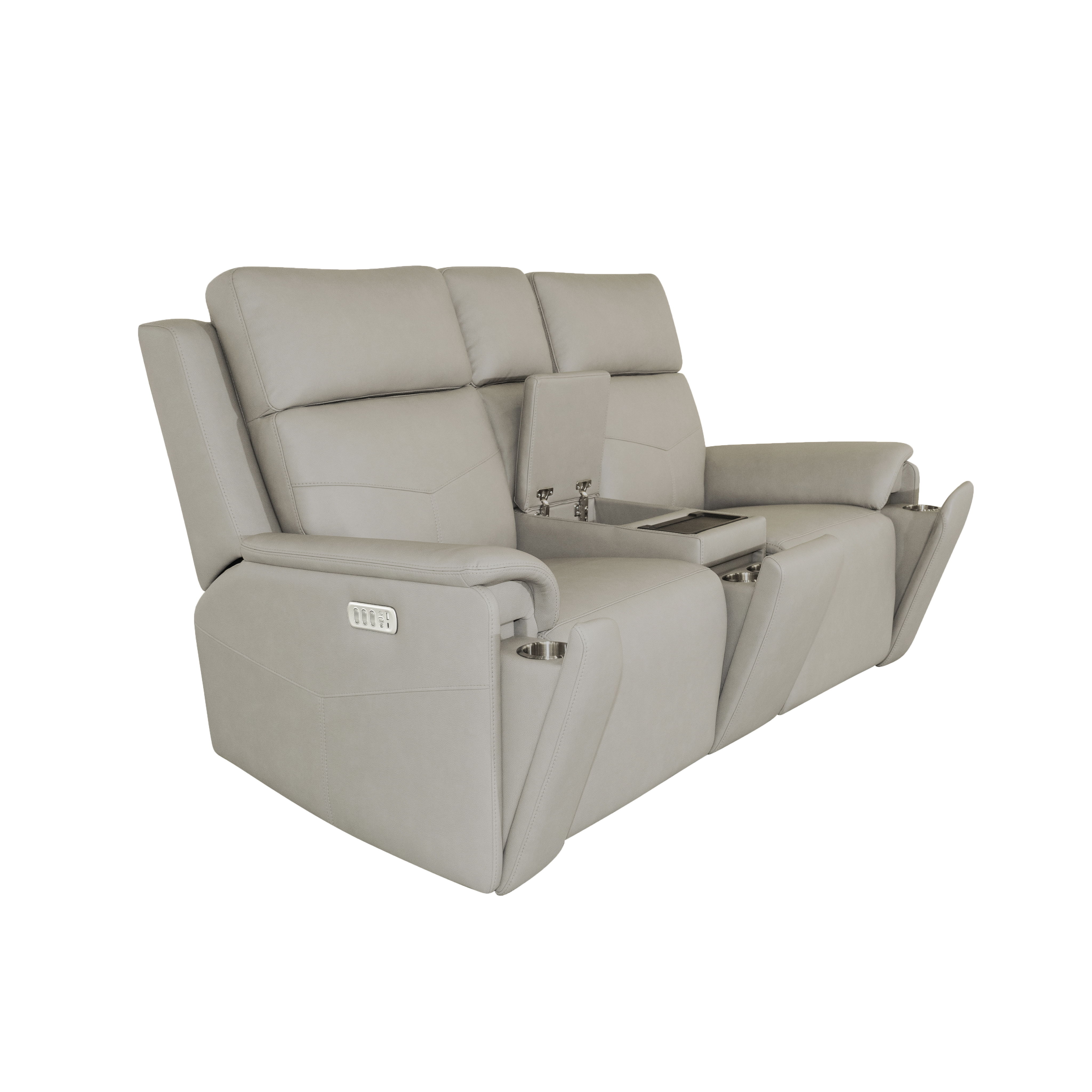 Vernon - Power Reclining Loveseat With Console, Power Headrests, Lumbar, Heat & Massage - Dove Gray, light gray, view 3