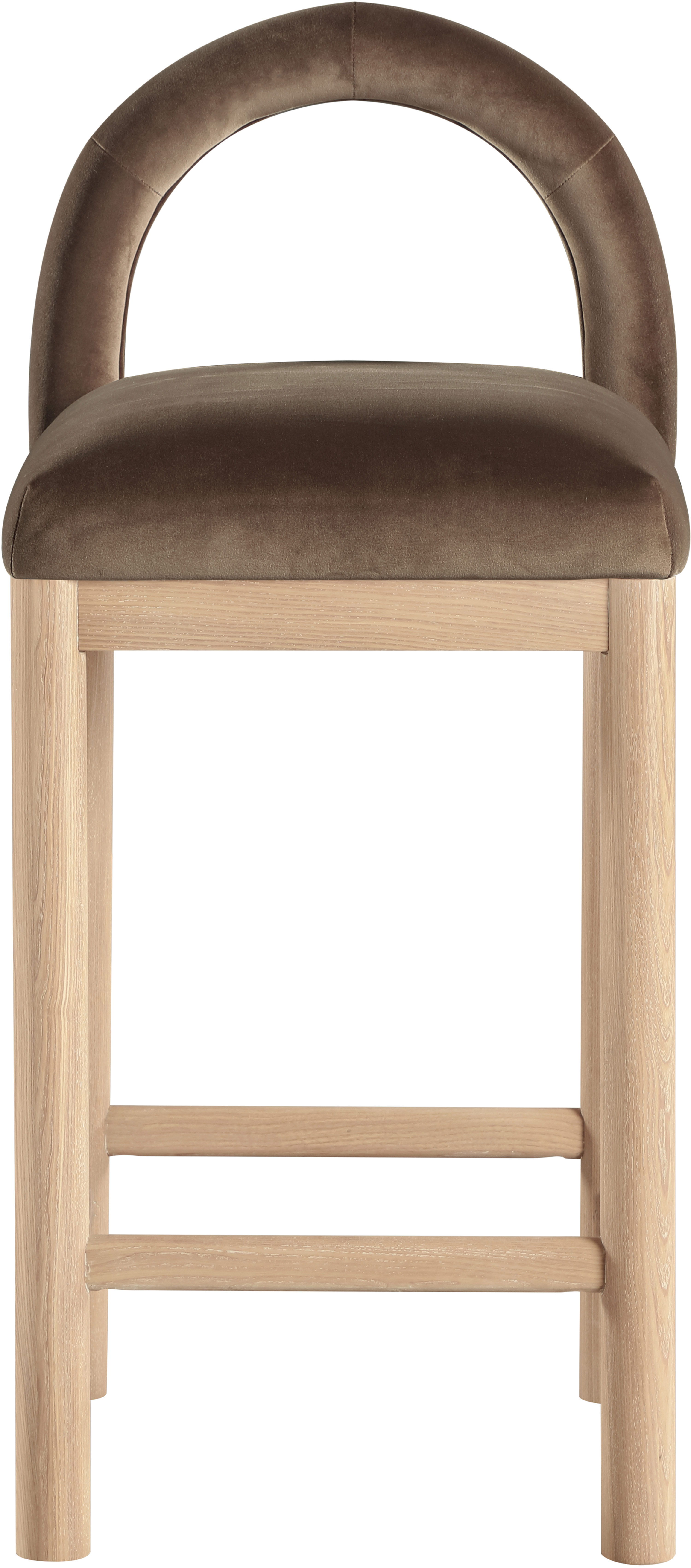 Conrad - Velvet Counter Stool With Natural Legs - Brown