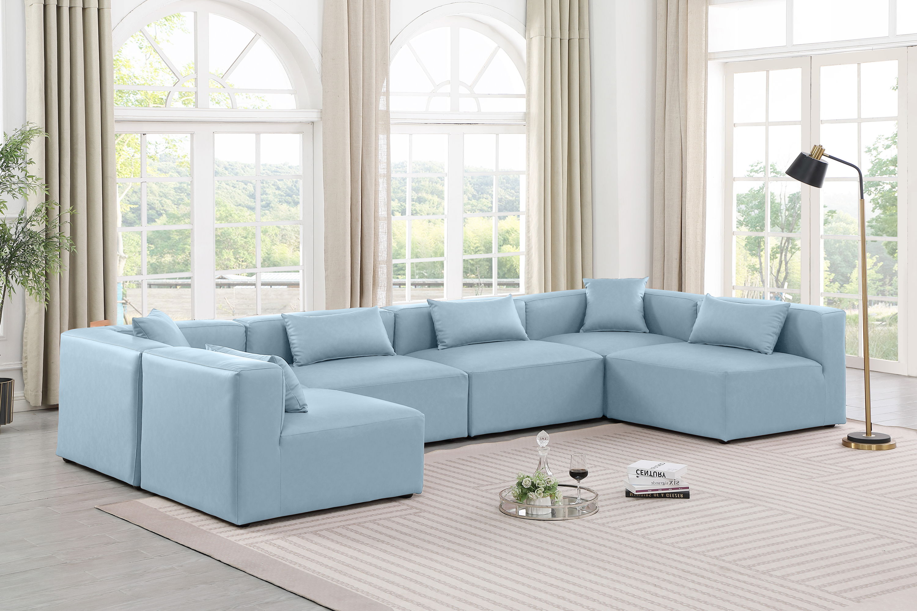 Cube - 6 Piece Modular Armless Sectional - Light Blue
