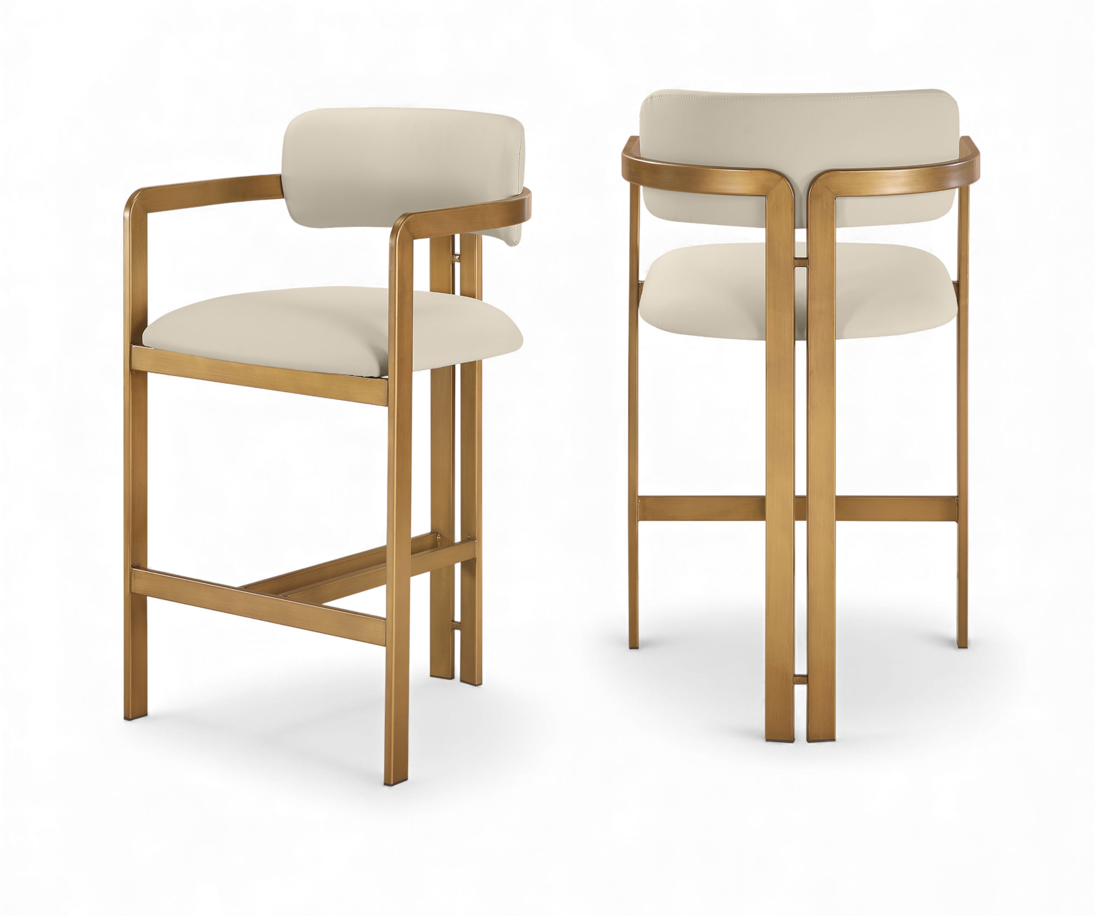 Aurum - Vegan Leather Upholstered Counter Stool - Beige / Brushed Brass