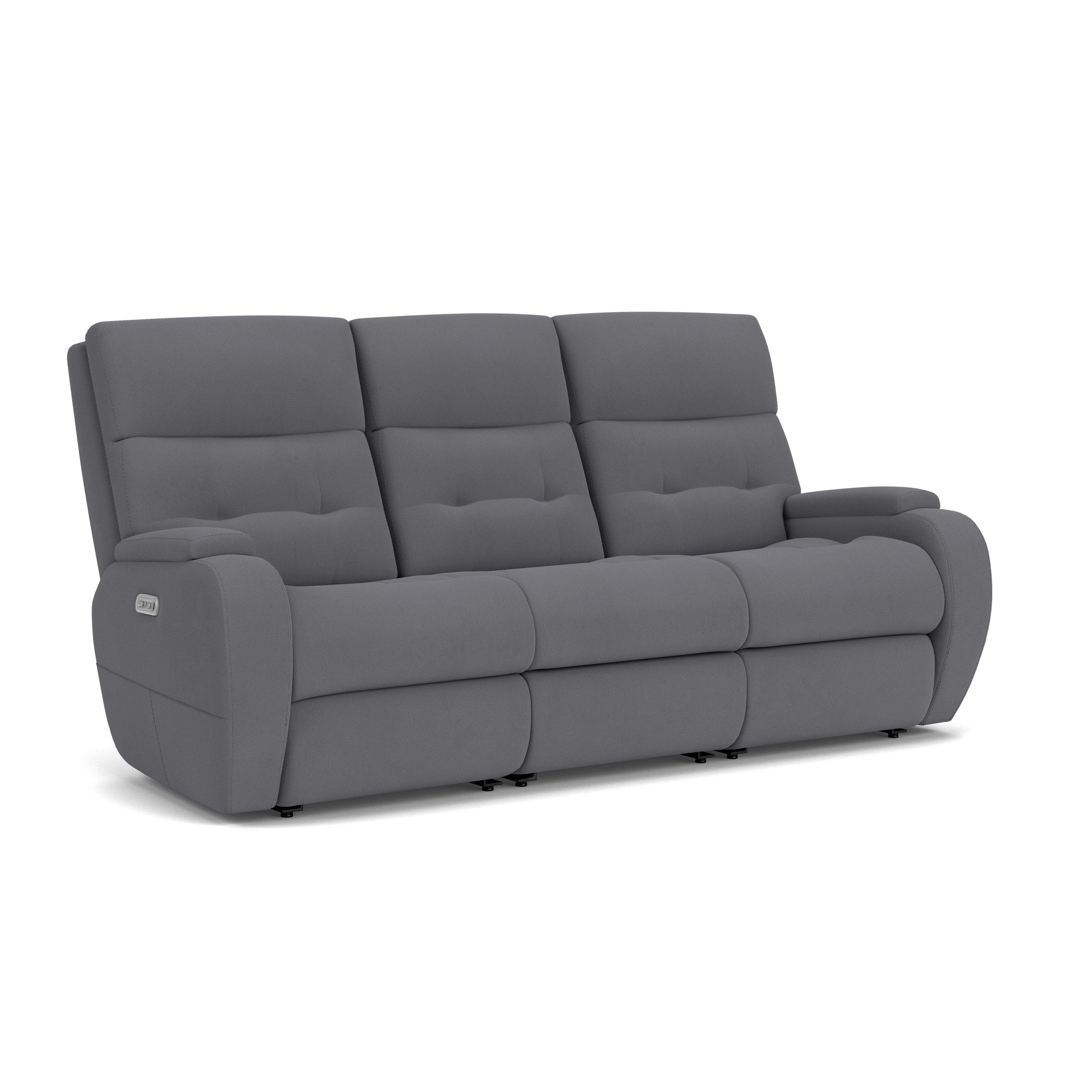 Strait - Leather Power Reclining Sofa With Power Headrests, gray