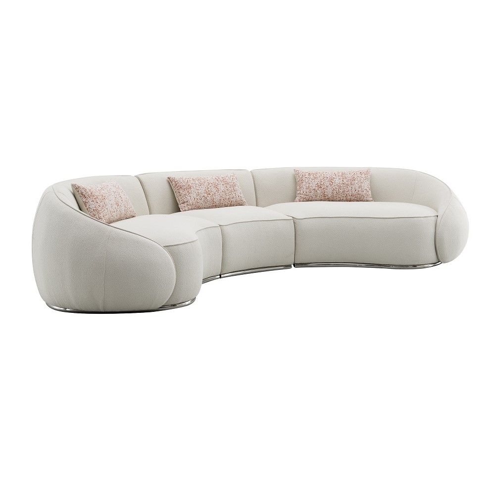 Sahara - Sectional Sofa With 3 Pillows - Beige Boucle, white, view 2
