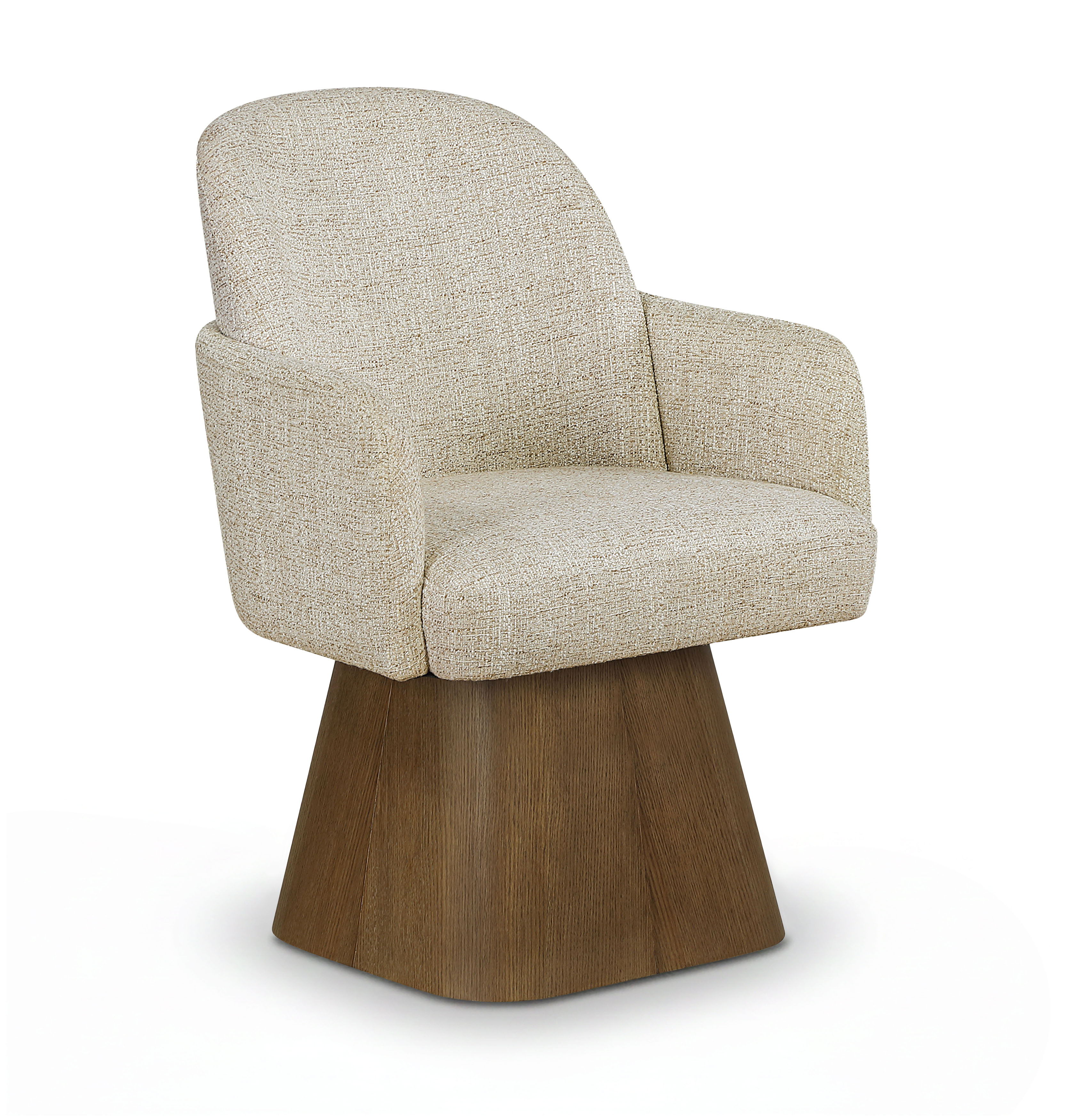 Marlowe - Linen Textured Fabric Upholstered Swivel Dining Arm Chair - Beige / Stained Brown