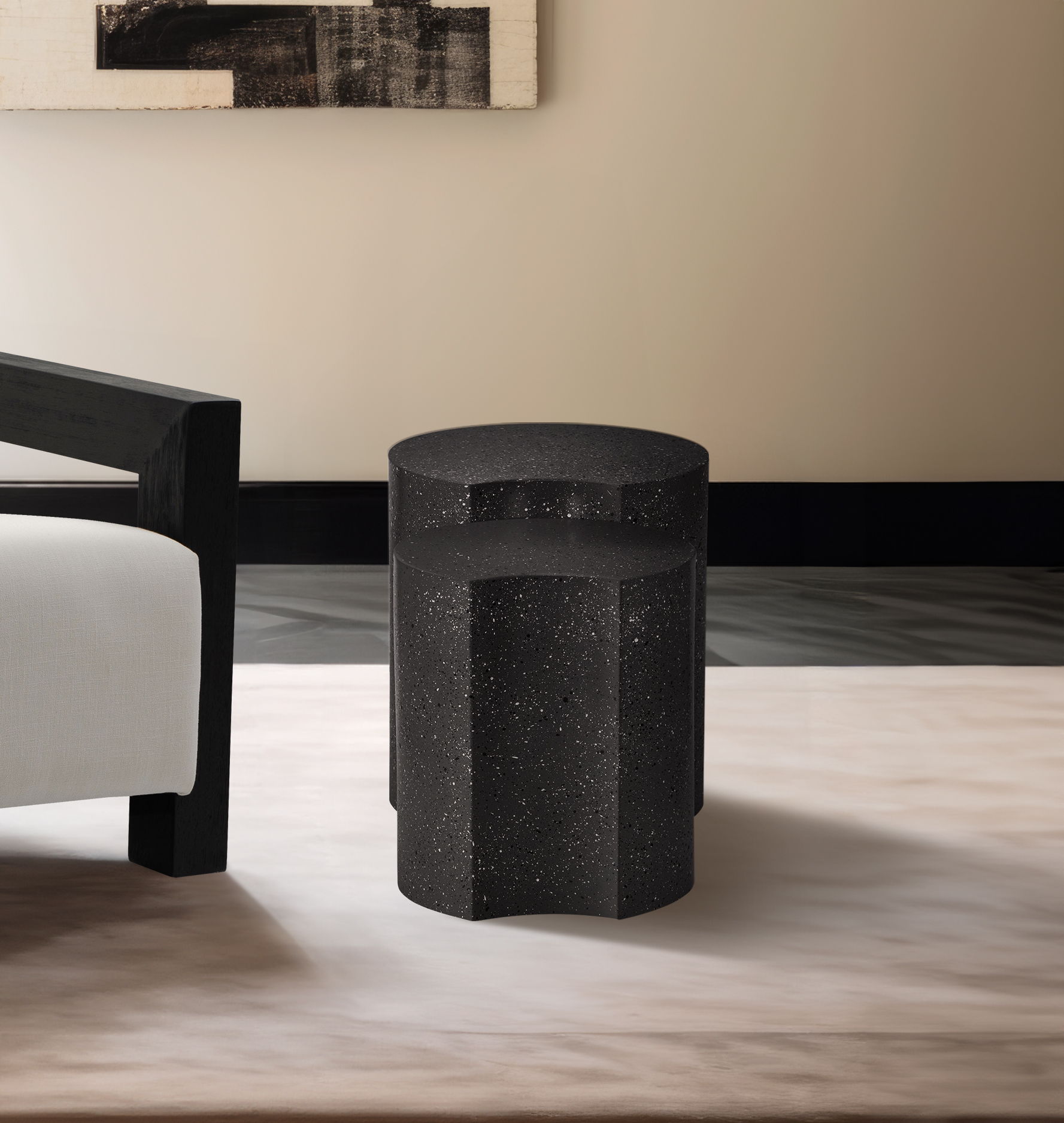 Dimple - 2 Piece Modular End Table - Black Terazzo