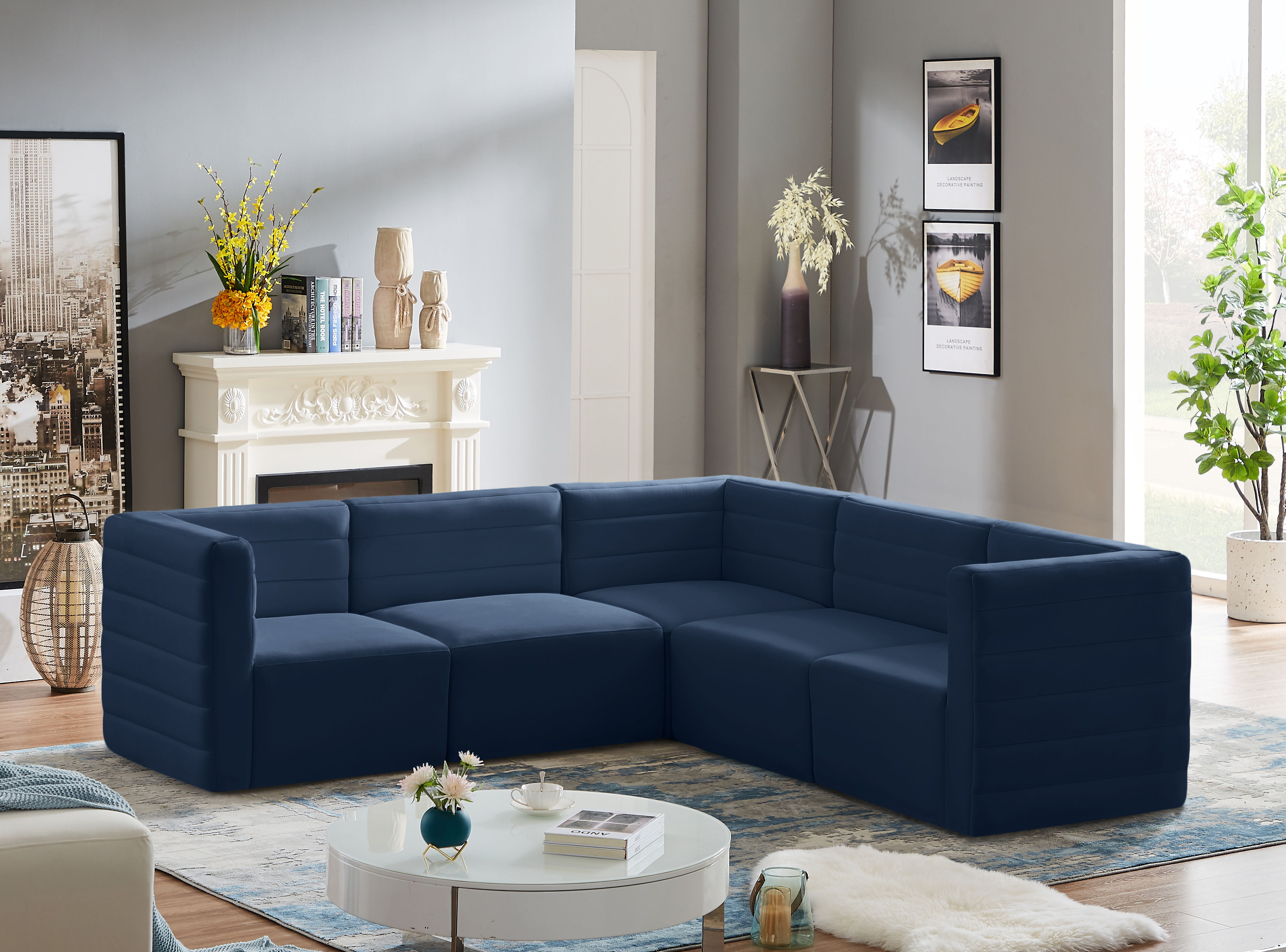 Quincy - 5 Piece Modular Corner Sectional - Navy